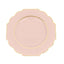 10-Pack Plastic Dessert Appetizer Plates in Blush Baroque Design with Scalloped Gold Rim - Heavy Duty Disposable Salad Plates 8"