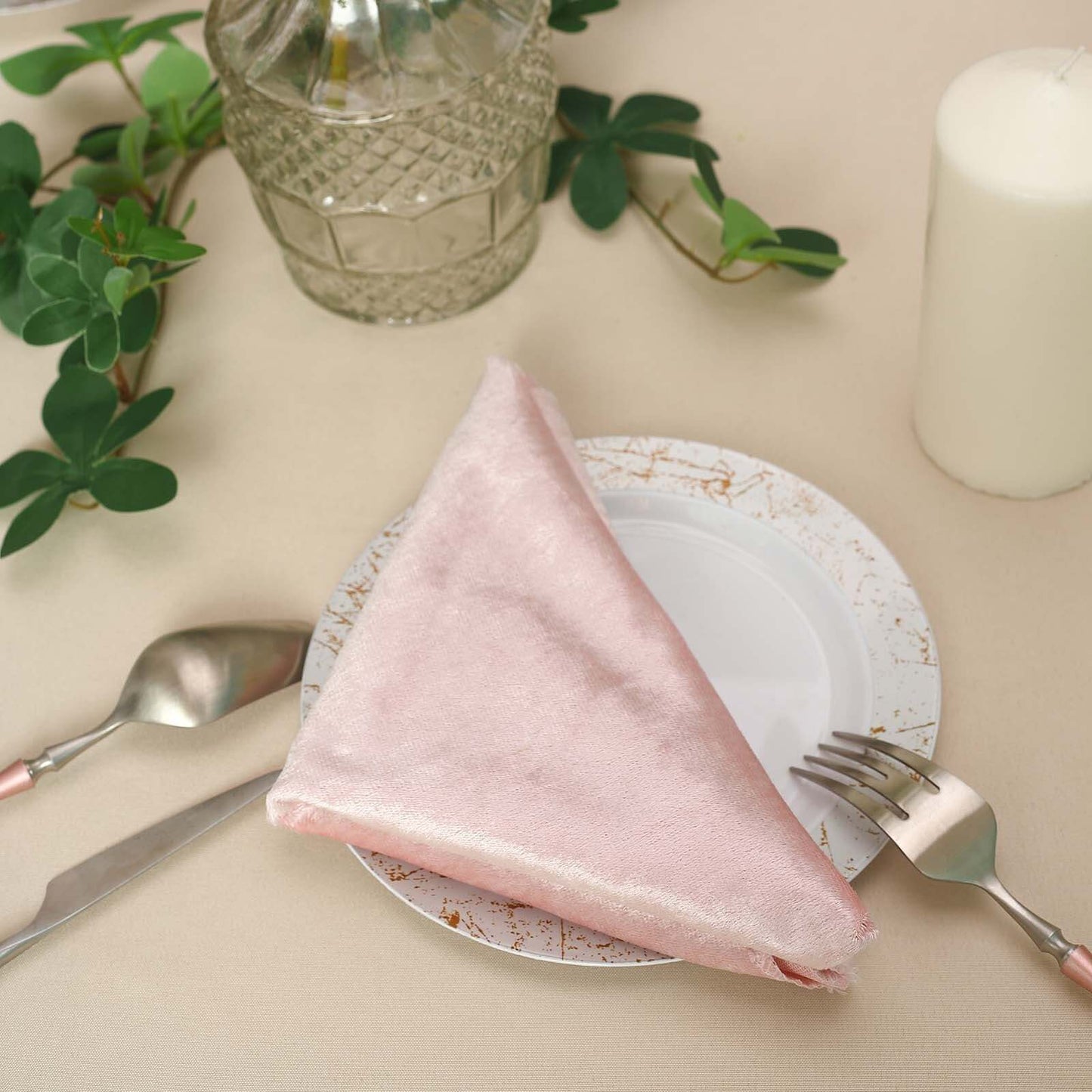 5 Pack Premium Velvet 20"x20" Napkins Blush - Soft Sheen Finish Cloth Napkins