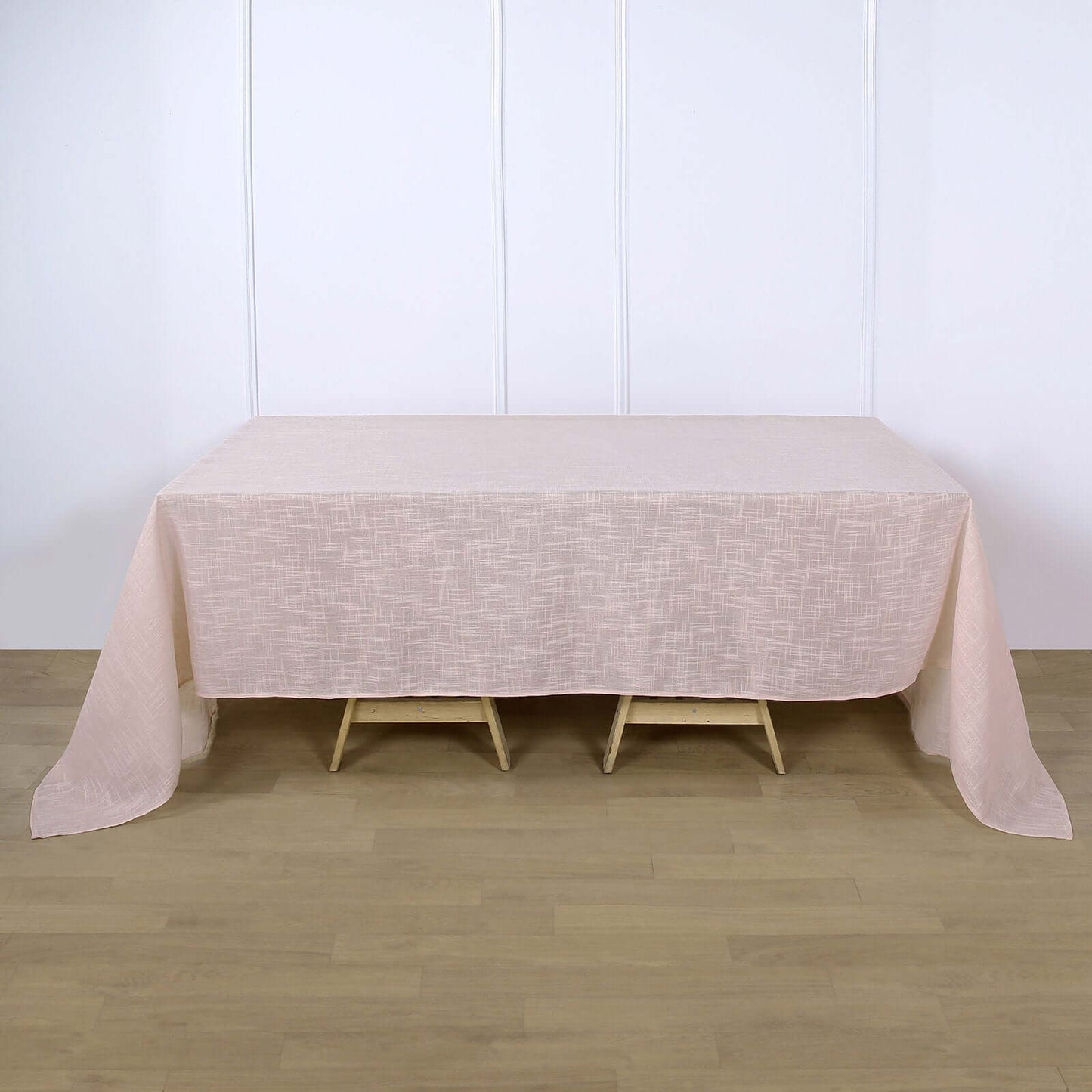 Faux Linen 90"x132" Rectangular Tablecloth Blush Seamless with Slubby Textured - Wrinkle Resistant & Seamless Table Cover