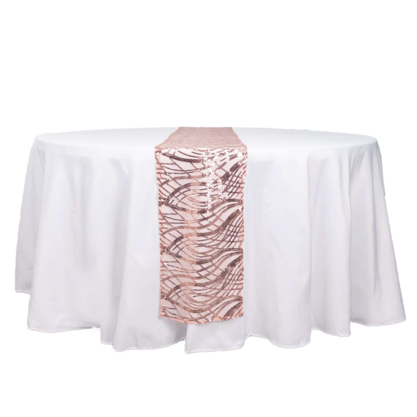 Sequin Mesh 12"x108" Table Runner Blush Stylish Wave Embroidery