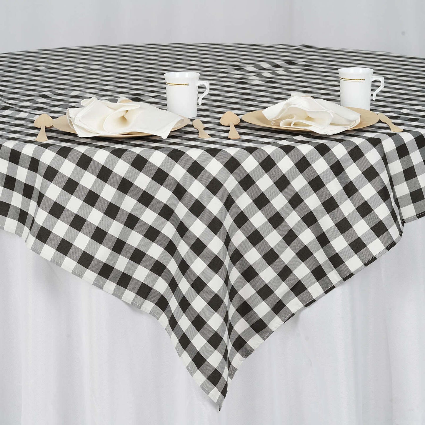 Polyester 70"x70" Table Overlay Square Tablecloth White/Black - Checkered Buffalo Plaid Design for Rustic Decor