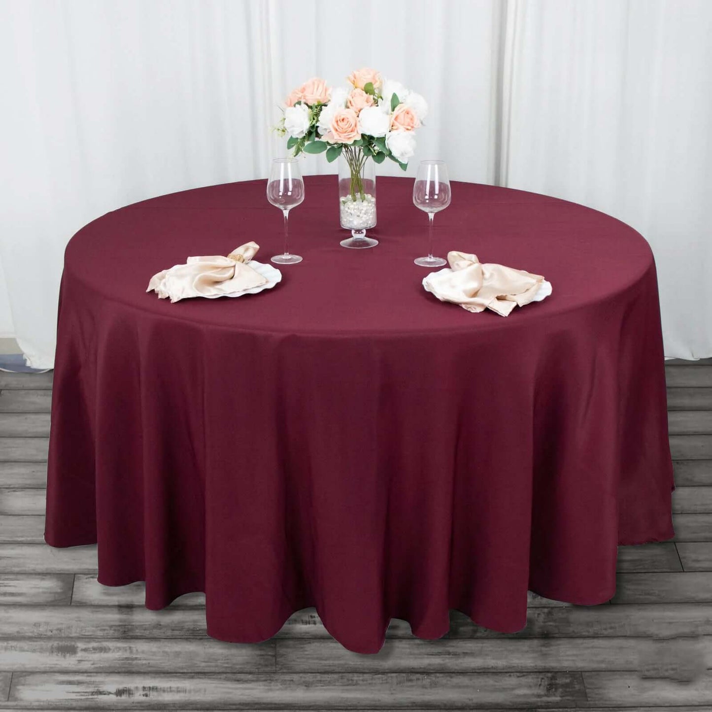 Premium Polyester 120" Round Tablecloth Burgundy - Seamless 220GSM Wrinkle-Resistant Table Cover
