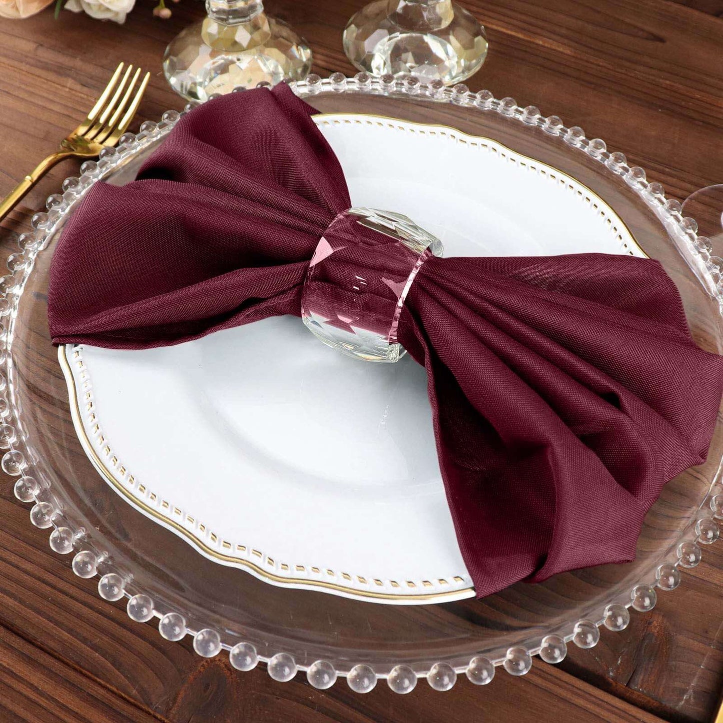 5 Pack Polyester 20"x20" Napkins Burgundy - Wrinkle Resistant & Easy Care Cloth Napkins