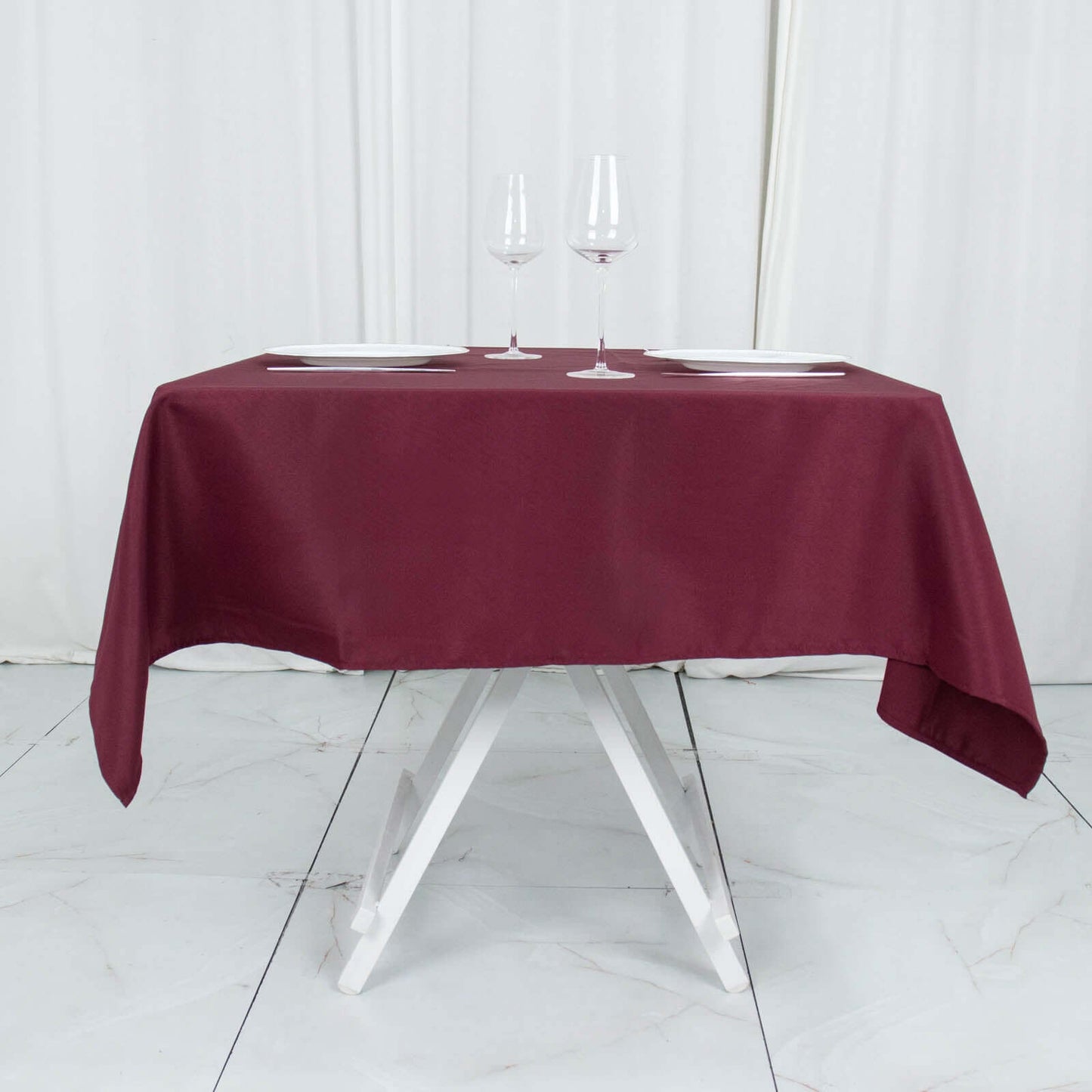 Premium Polyester 54"x54" Square Tablecloth Burgundy - Stain and Wrinkle-Resistant 220GSM Table Cover