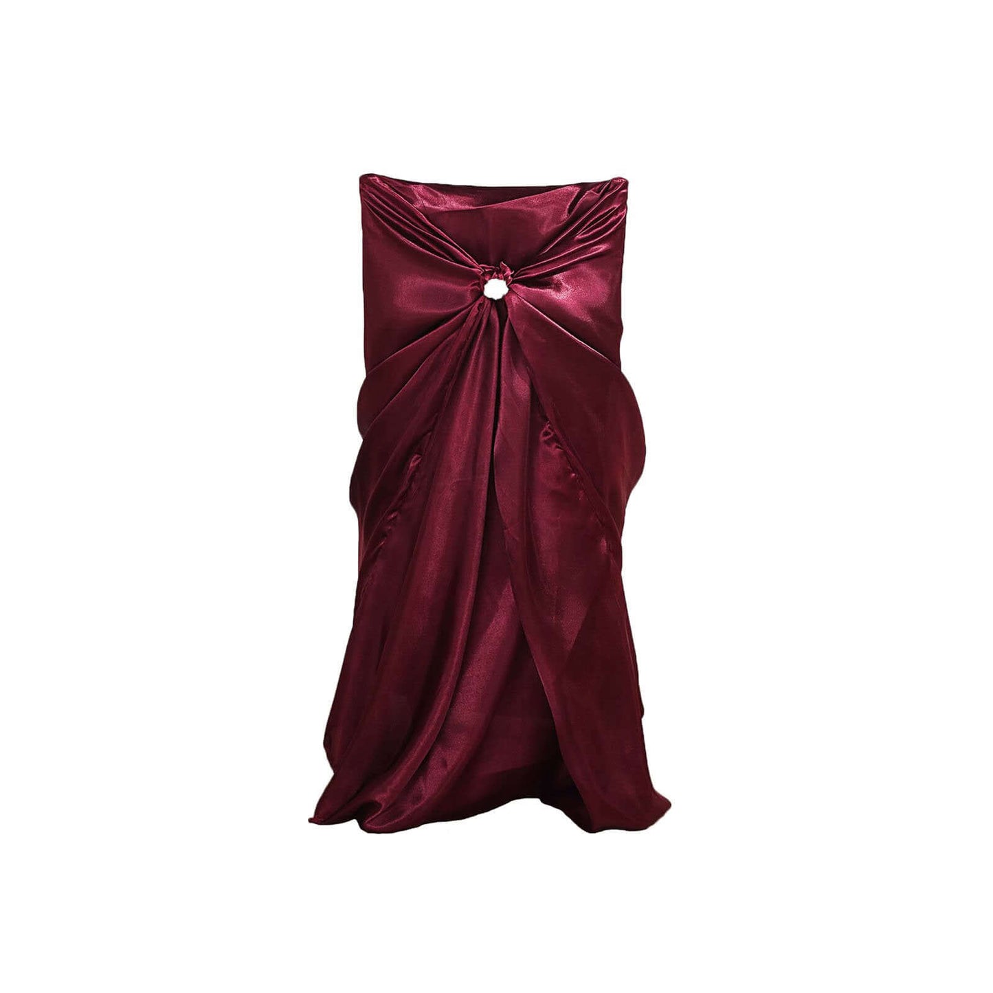 Satin Chair Cover Self-Tie Universal Design Burgundy - Durable Slip-On Cover for Folding, Dining, Banquet & Standard Chairs