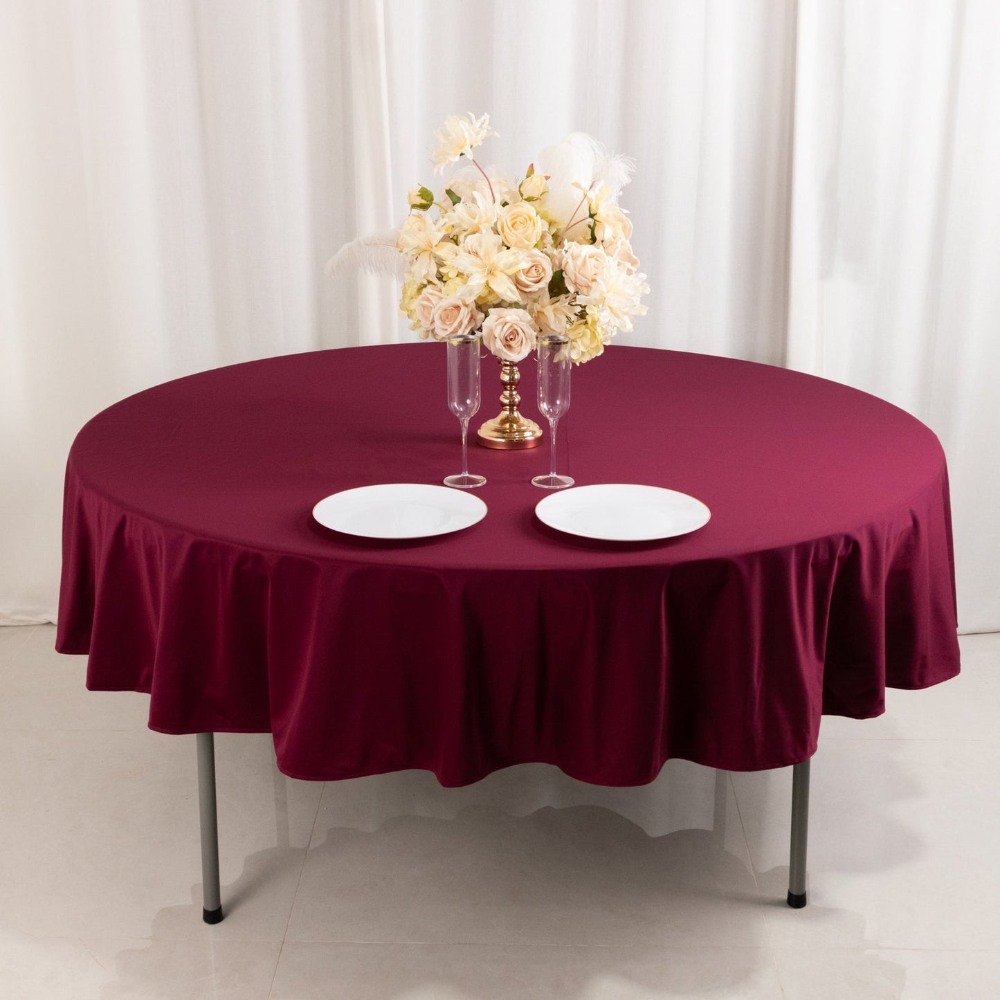 Scuba Round 90" Tablecloth Burgundy - Wrinkle Free & Stain Resistant Table Cover