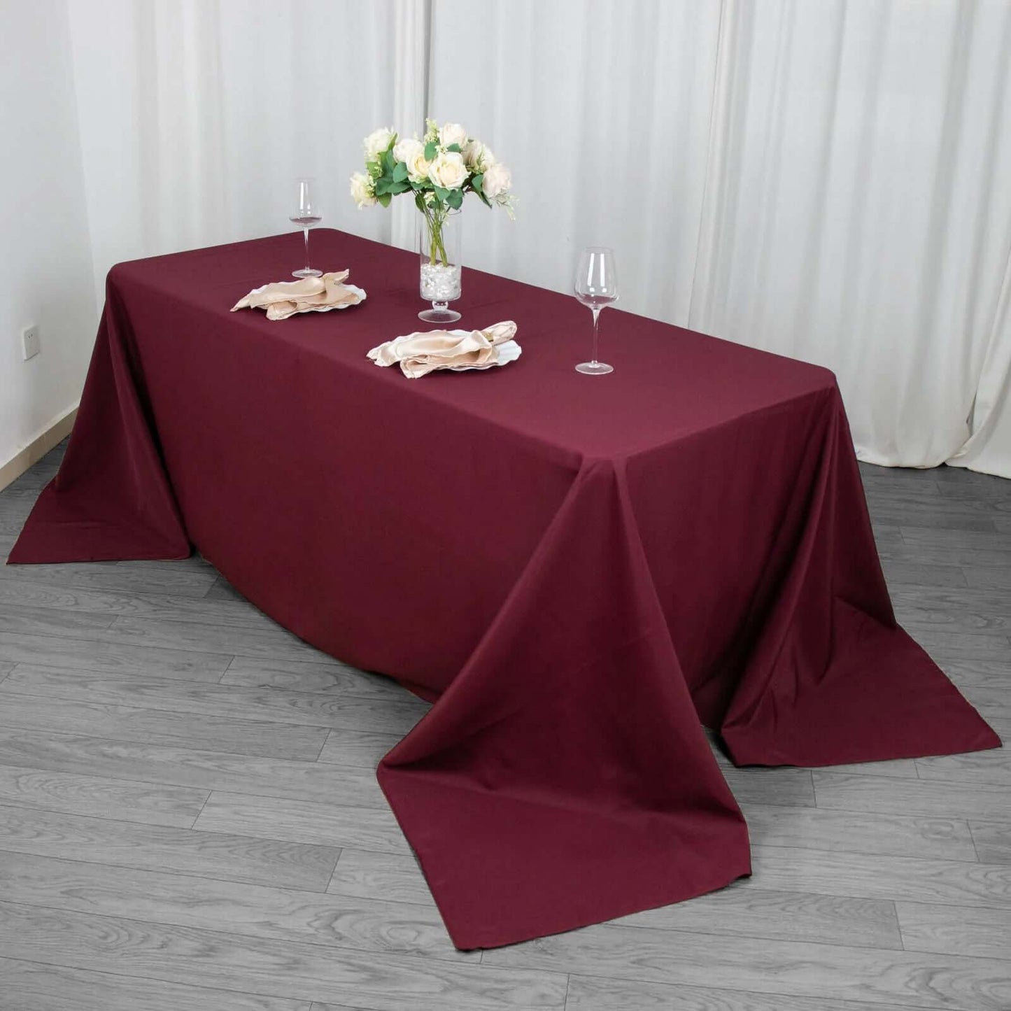 Premium Polyester 90"x132" Rectangle Tablecloth Burgundy - Seamless 220GSM Stain-Resistant Table Cover