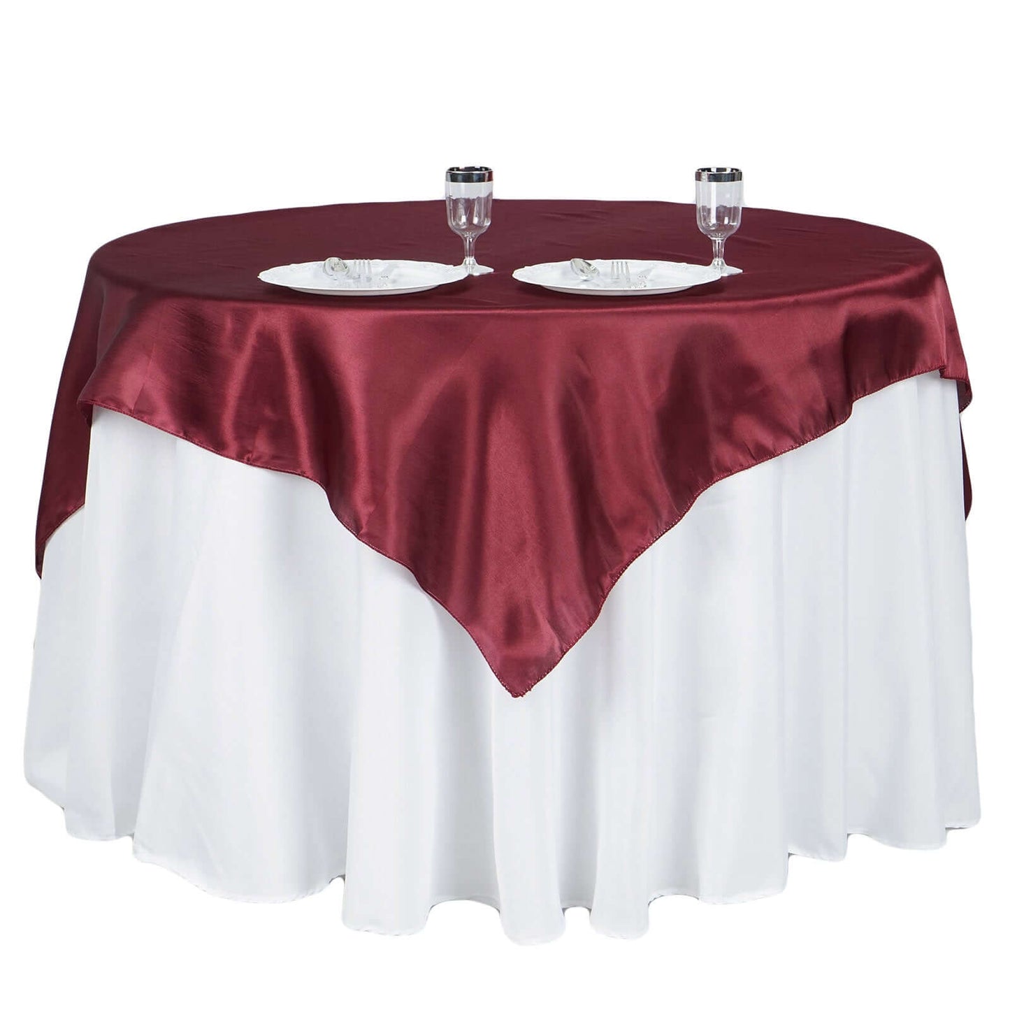 Satin 60"x60" Table Overlay Square Tablecloth Burgundy - Smooth Silky Touch Table Cover