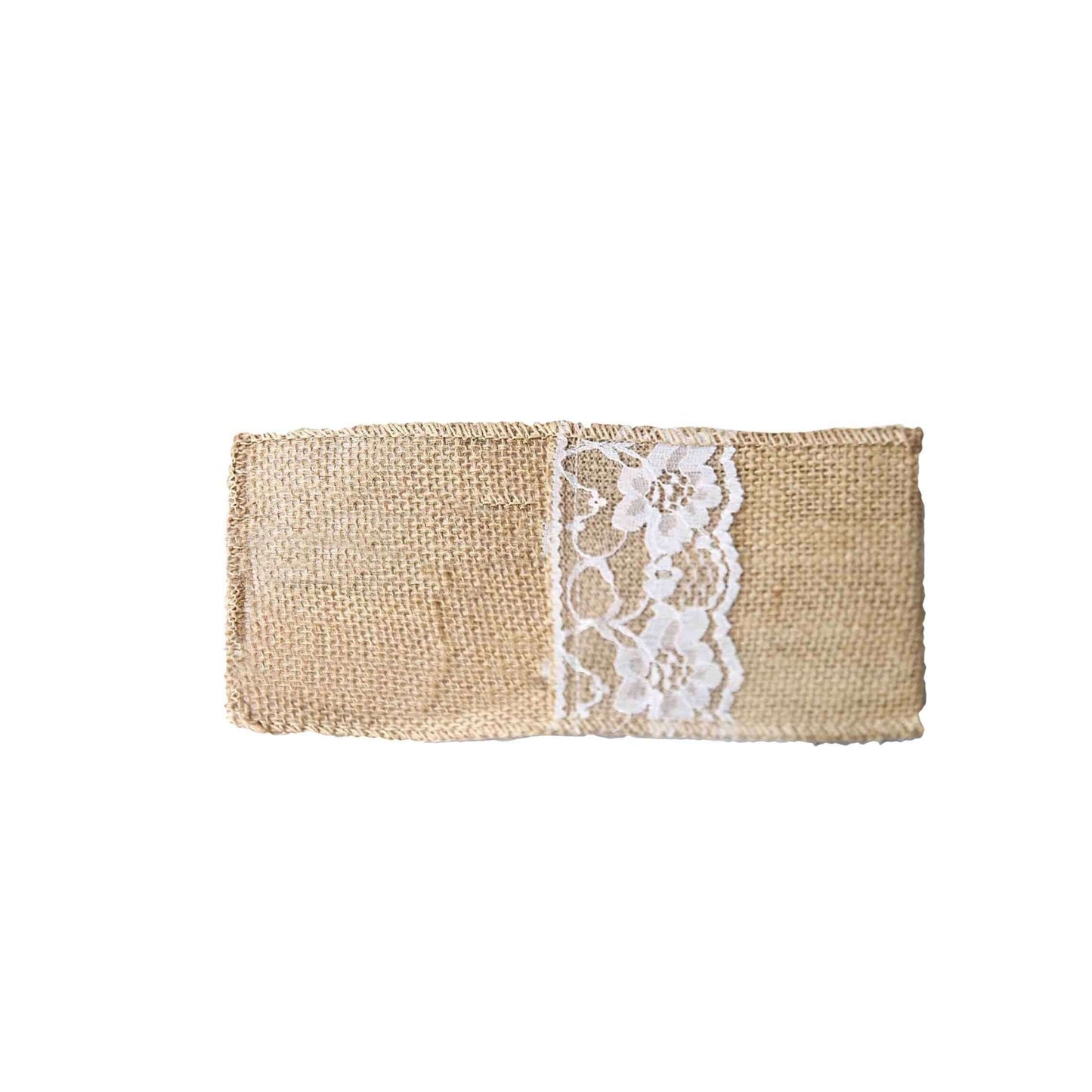 10 Pack 4"x8" Natural Burlap Lace Single Set Silverware Holder Pouch
