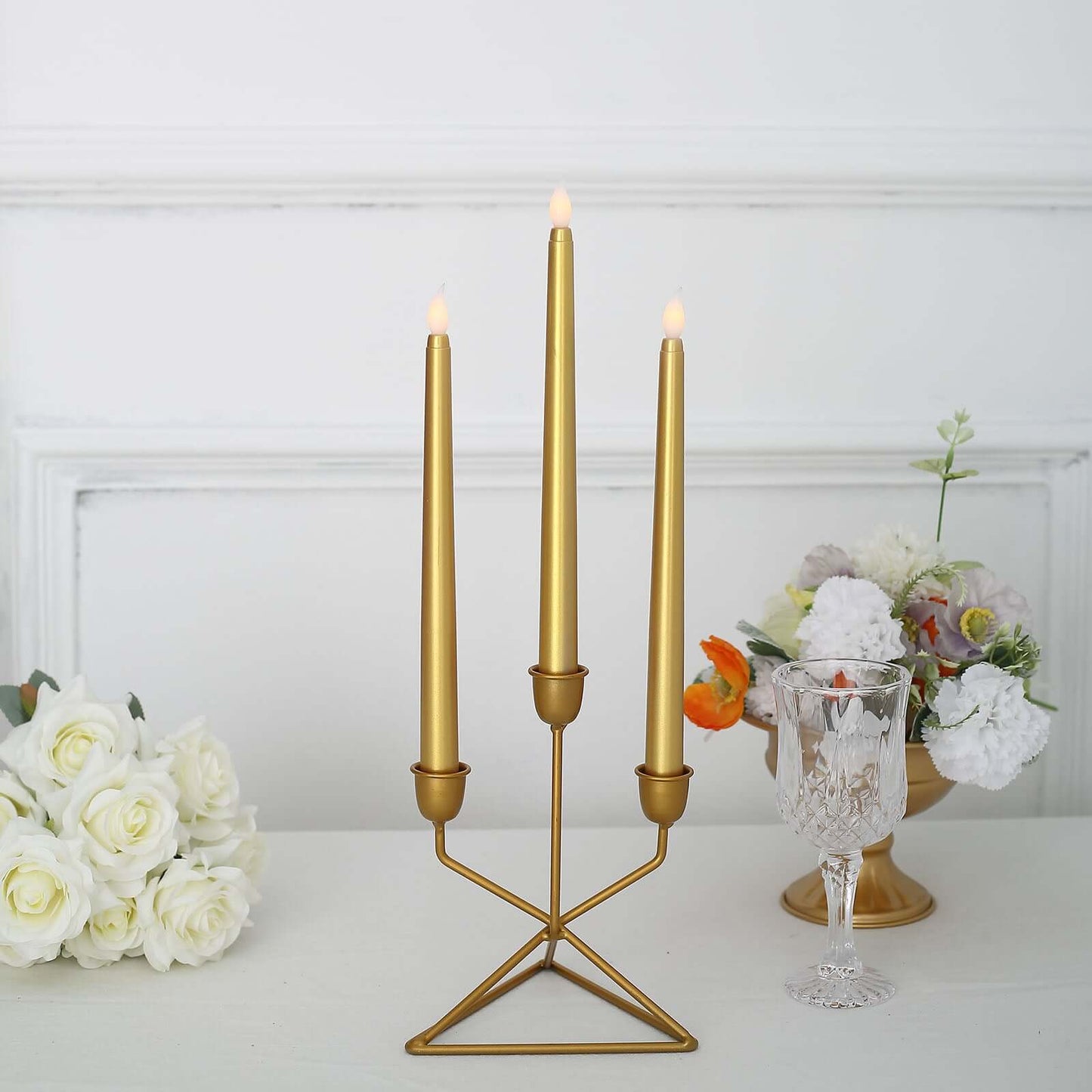 3-Pack LED Decorative Lighting Warm Flickering Gold - Flameless Taper Candles 11"