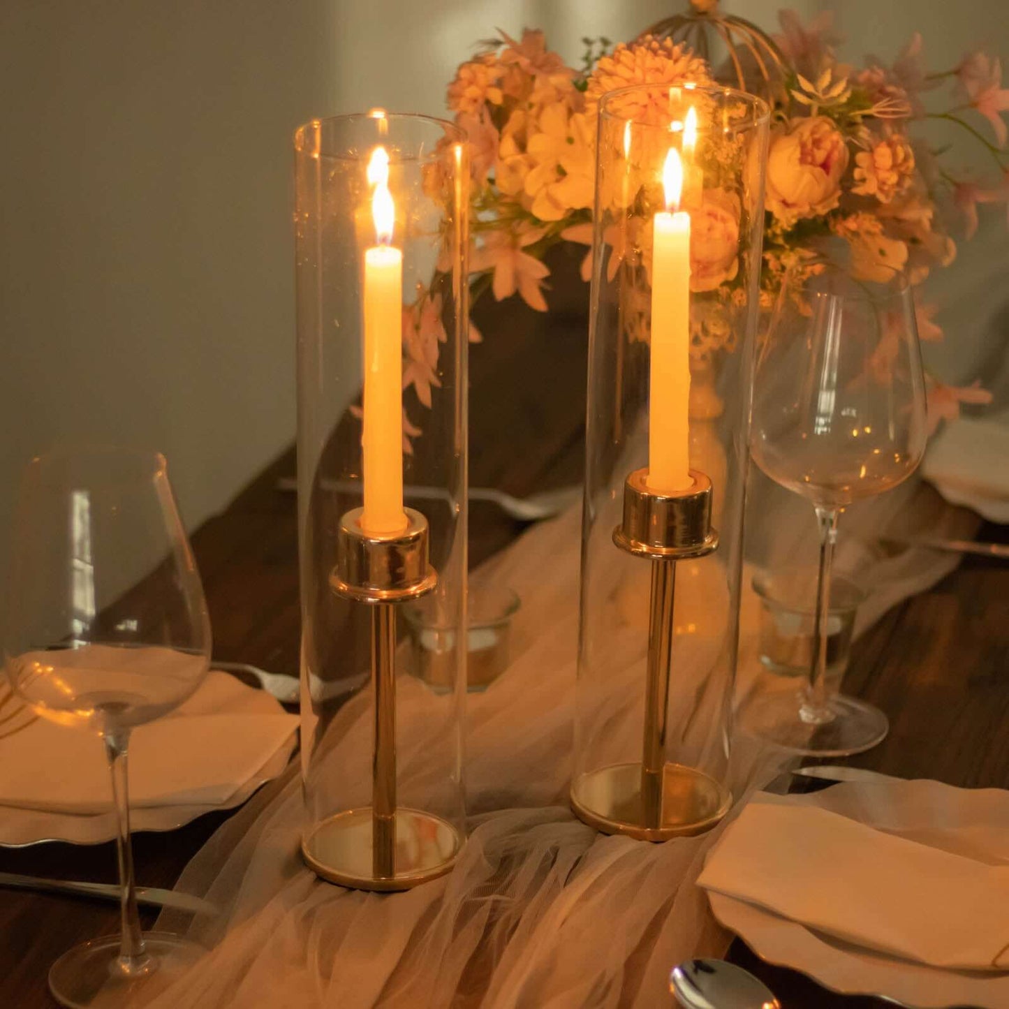 2-Pack Clear Glass Candelabra Shades Open End Hurricane Design - Stylish Table Centerpiece 14"