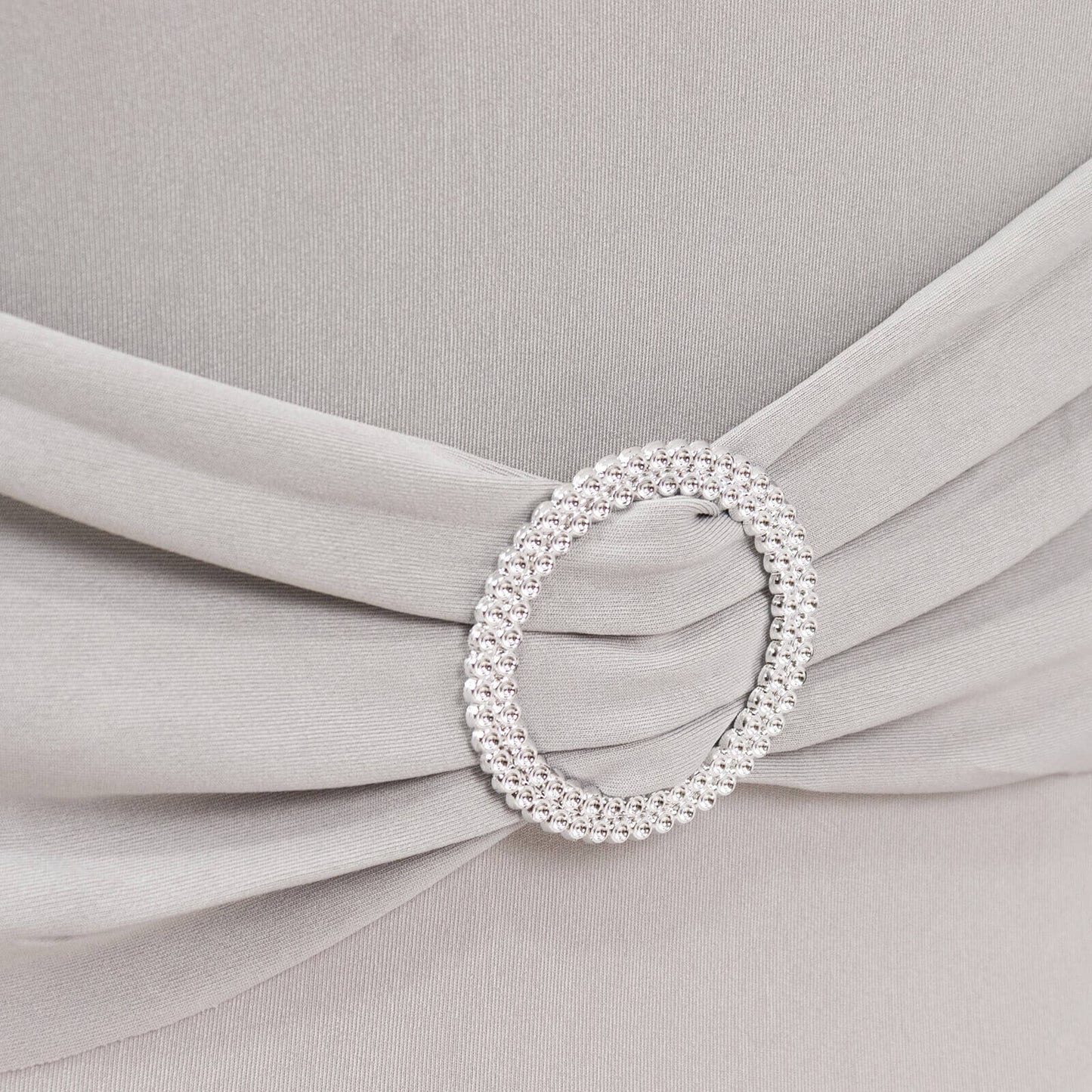 Stretch Spandex Chair Cover Silver for Folding Chairs - Secure Fit Slipcover with Silver Rhinestone Buckled Sash Band