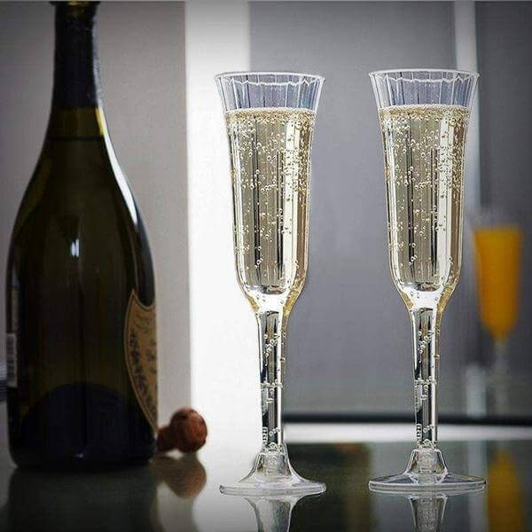 12-Pack Plastic Champagne Flutes Clear Flared Design - Lightweight Disposable Toasting Glasses 6oz