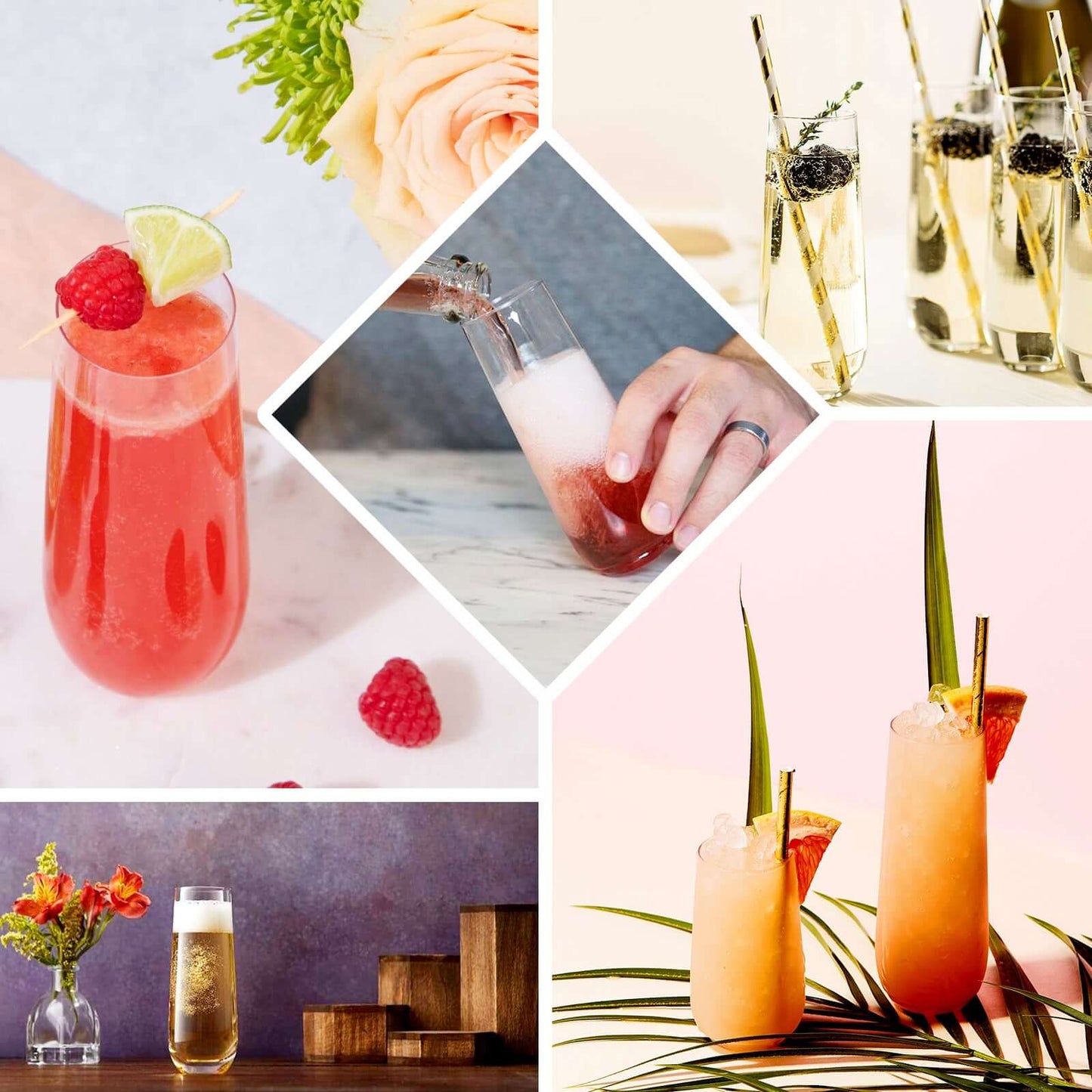 12 Pack Plastic Champagne Glasses in Transparent Blue, Reusable Lightweight Champagne Flutes 9oz