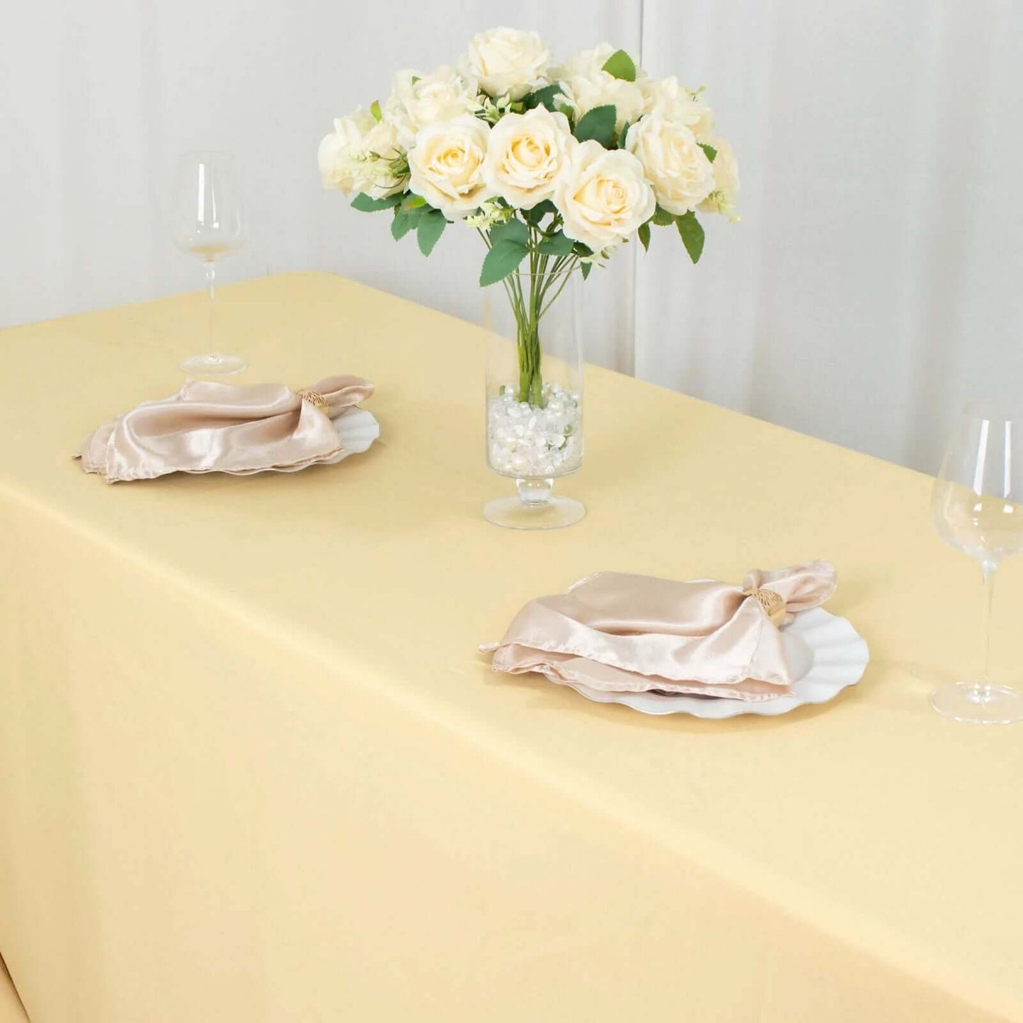 Premium Polyester 90"x132" Rectangle Tablecloth Champagne - Seamless 220GSM Stain-Resistant Table Cover