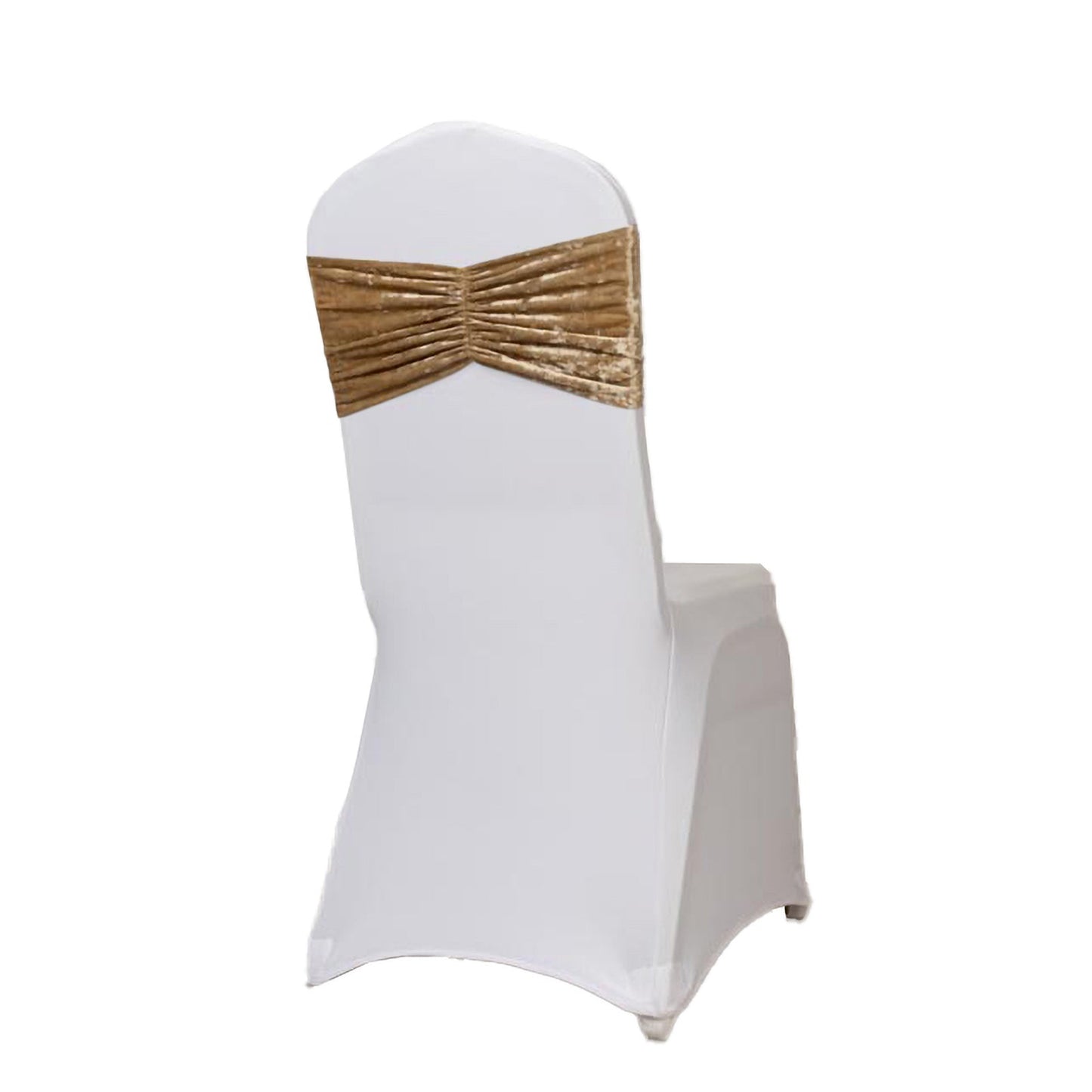 5 Pack Crushed Velvet Chair Bands Champagne Wide Ruffle Style - Textured Chair Sashes for Stunning Event Decor - 8"x15"