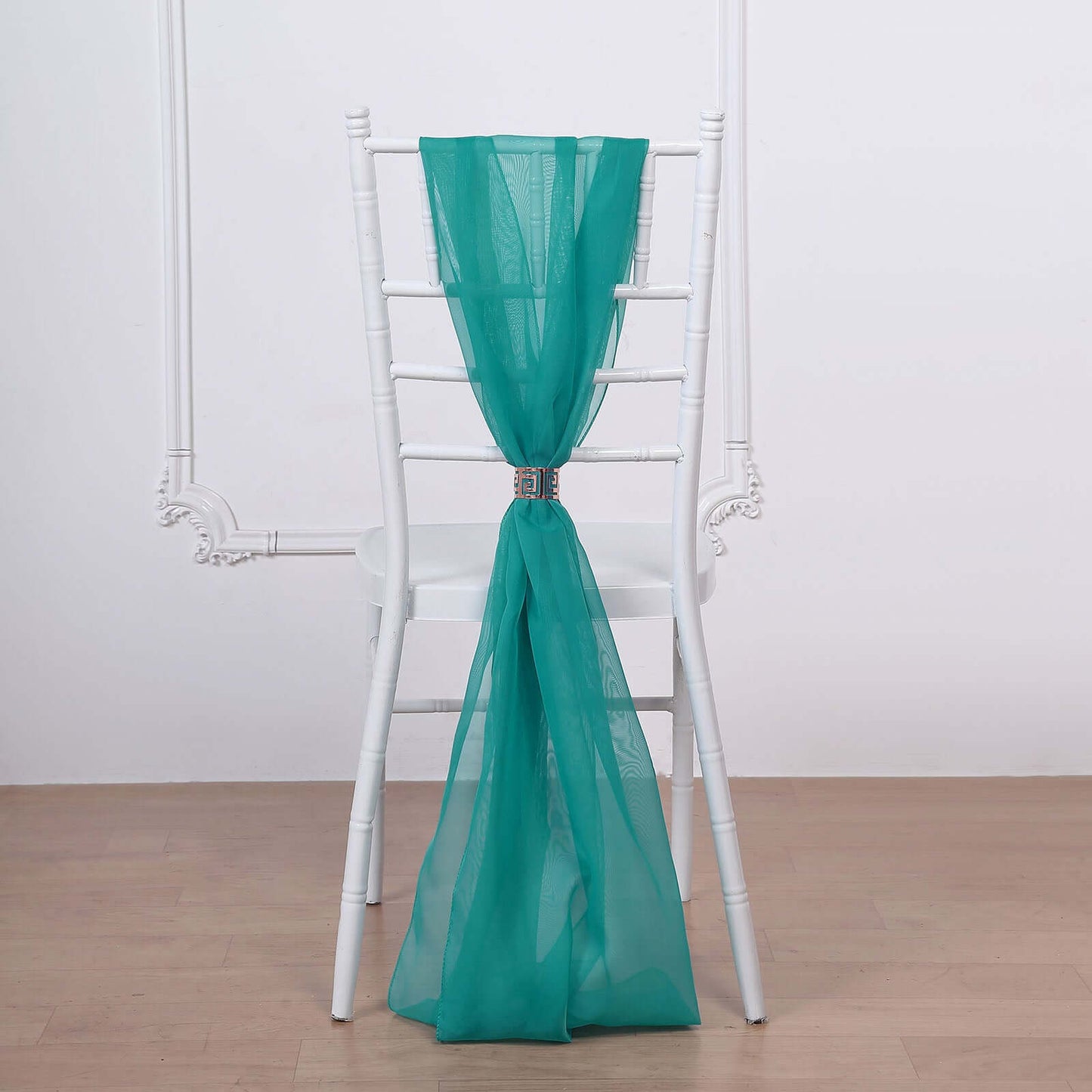 5 Pack Chiffon Chair Sashes Turquoise - Soft & Lightweight Designer Chair Bows 22"x78"