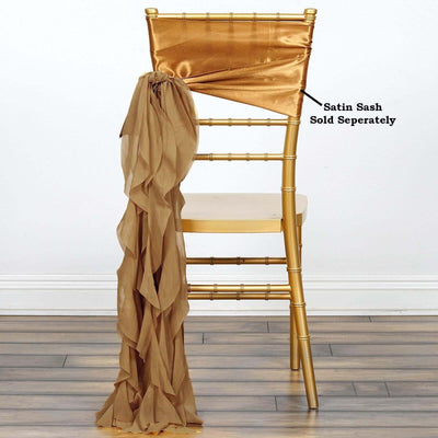 Chiffon Chair Sash with Curly Design Gold - Stylish Event Decor for Weddings & Gatherings