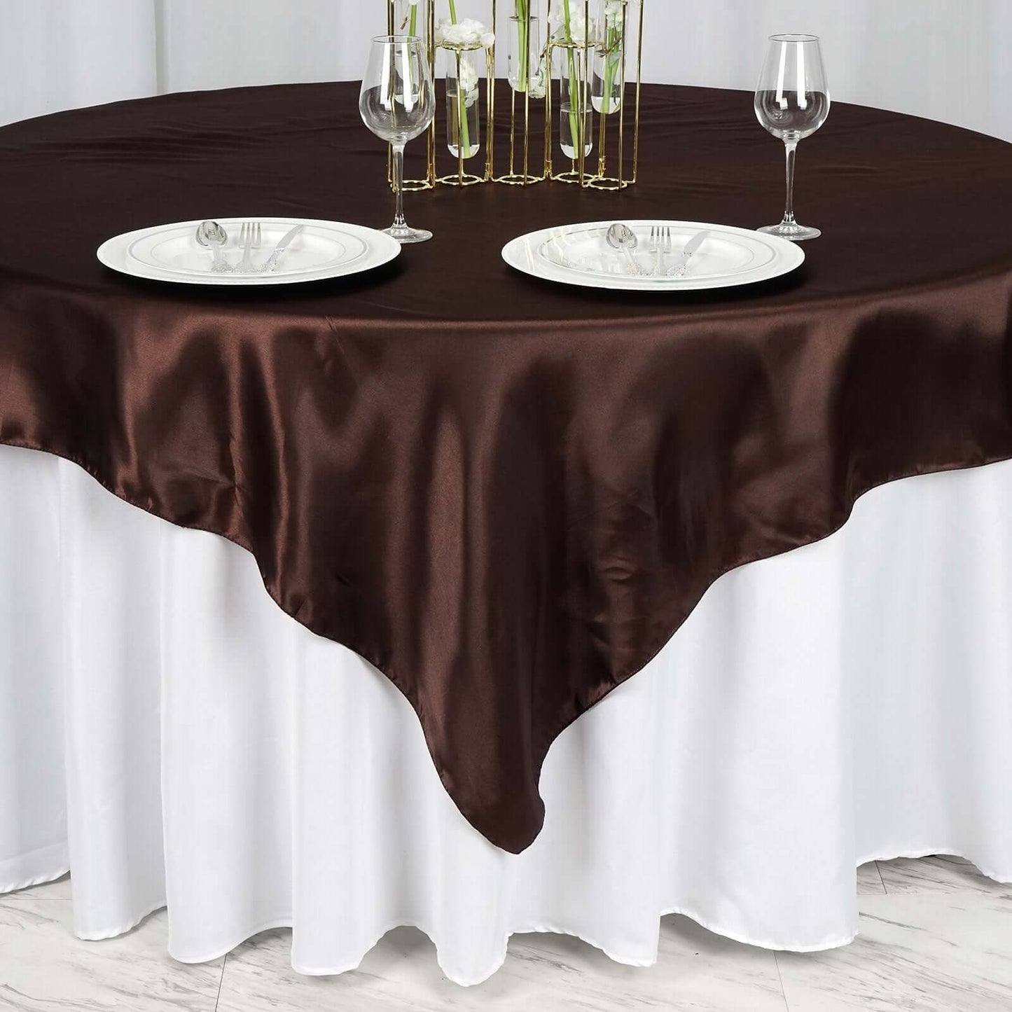 Satin 72"x72" Table Overlay Square Tablecloth Chocolate - Smooth Finish Table Cover