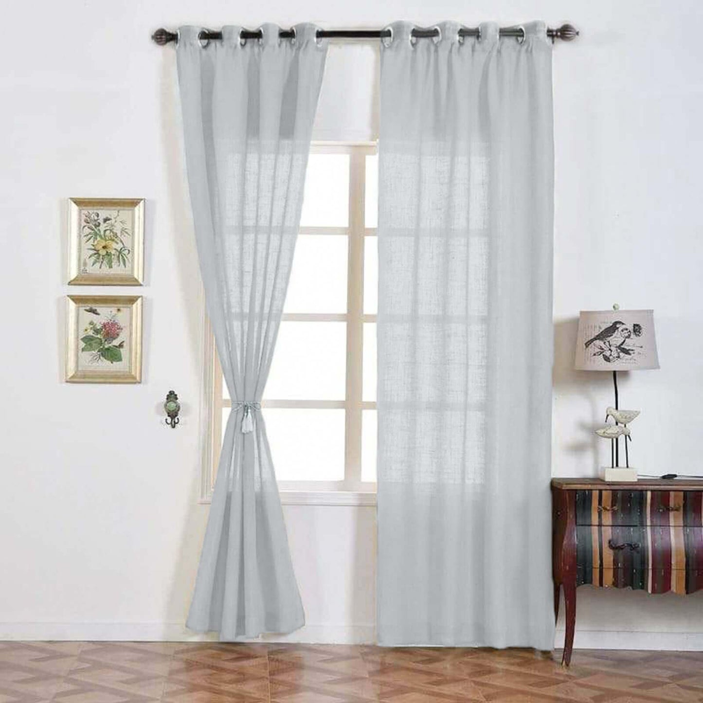 2 Pack Handmade Silver Faux Linen Curtains 52"x96", Curtain Panels With Chrome Grommets