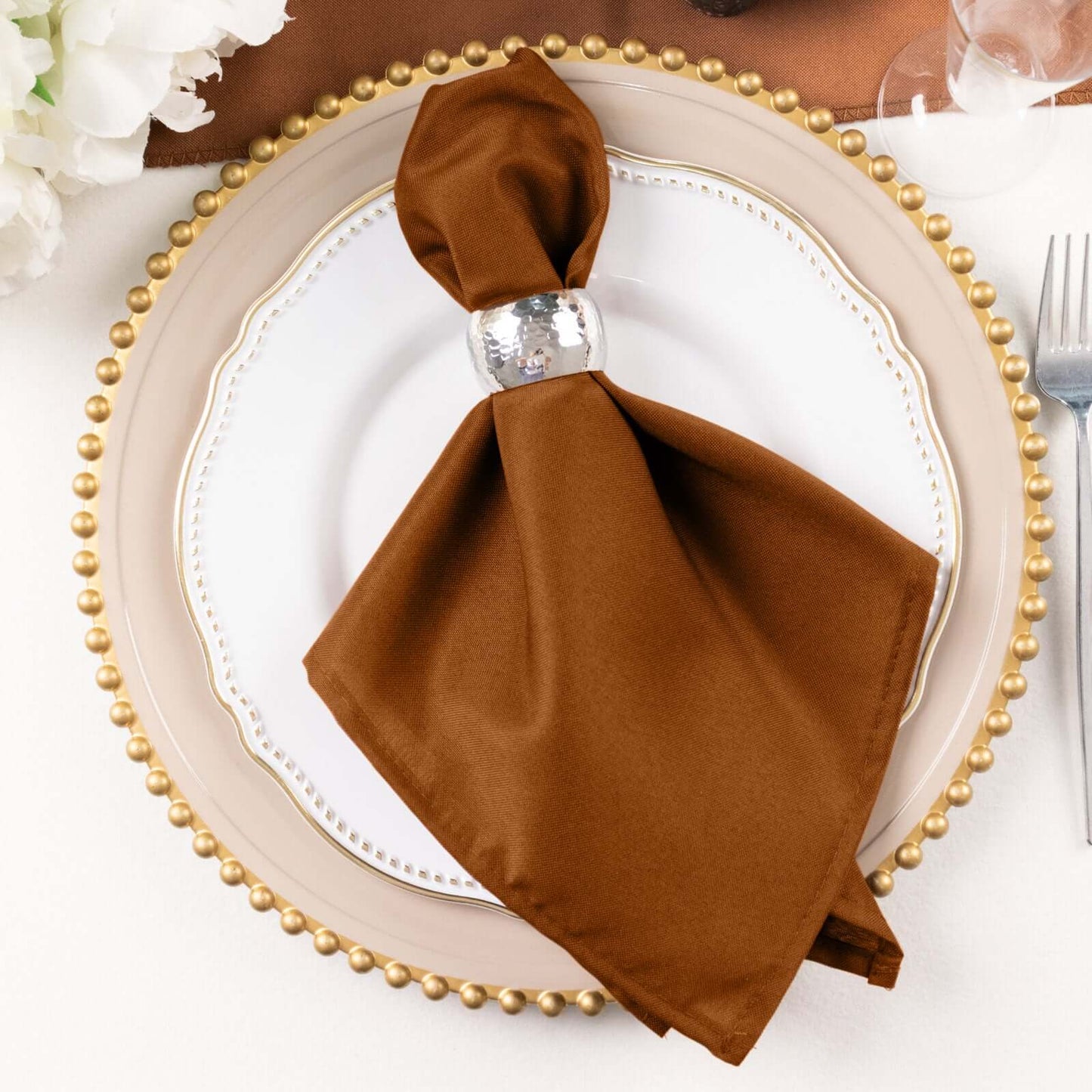 5 Pack Polyester 20"x20" Napkins Cinnamon Brown - Wrinkle Resistant & Easy Care Cloth Napkins