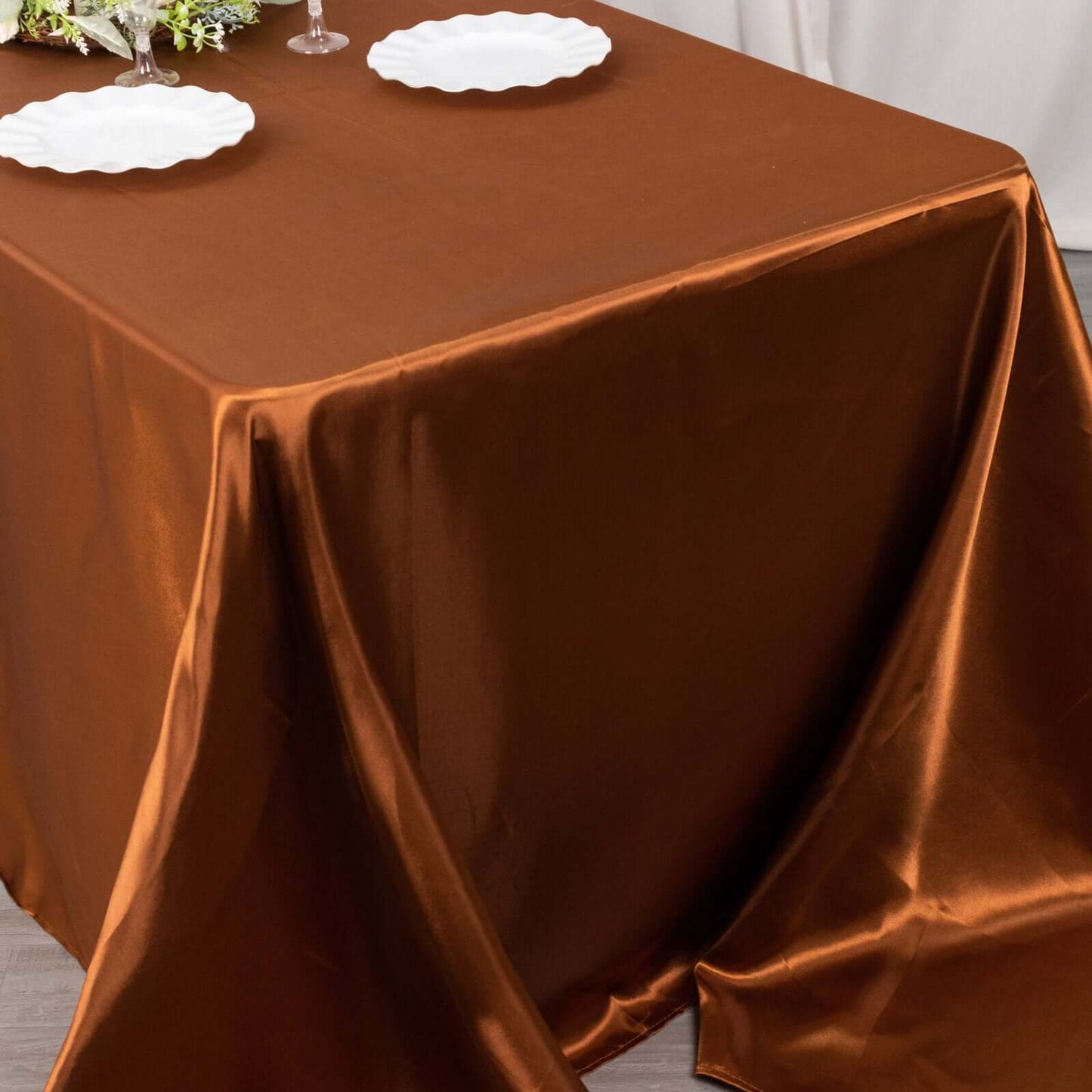 Satin Rectangular 90"x132" Tablecloth Cinnamon Brown - Seamless Table Cover
