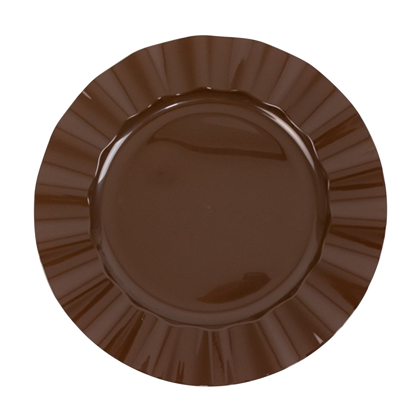 10-Pack Plastic 11" Round Dinner Plates in Cinnamon Brown Ruffled Rim with Gold Edging - Sturdy Disposable Dinnerware