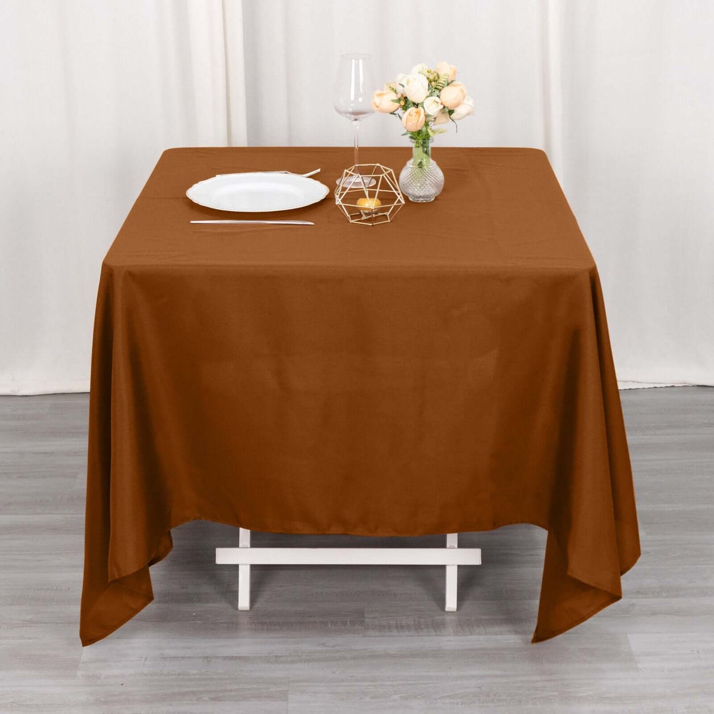 Polyester Square 70"x70" Tablecloth Cinnamon Brown - Wrinkle-Resistant & Durable Table Cover
