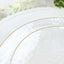 10-Pack Plastic 9" Round Dinner Plates in Clear Hammered Design with Gold Rim - Modern Disposable Party Plates for Events & Banquets