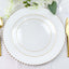 10-Pack Plastic 7" Round Dessert Appetizer Plates in Clear Hammered Design with Gold Rim - Modern Disposable Salad Plates