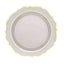 10-Pack Plastic 10" Round Dinner Plates in Clear with Gold Scalloped Rim - Disposable Party Plates