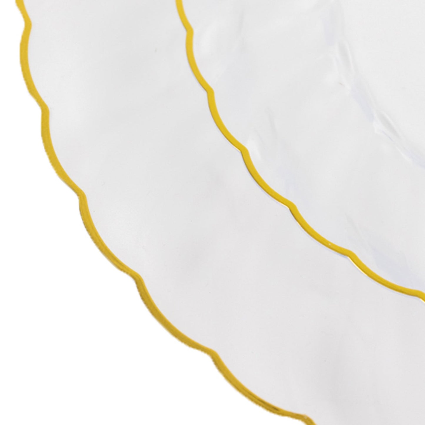 10-Pack Plastic 10" Round Dinner Plates in Clear with Gold Flair Rim - Disposable Party Plates for Upscale Banquets & Special Occasions