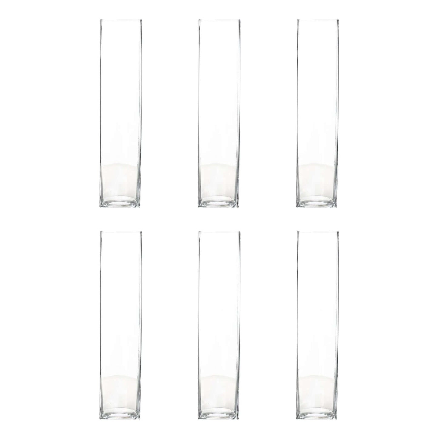 6-Pack Glass Cylinder Vases Square Clear - Durable Heavy Duty Floral Centerpieces for Weddings 18"