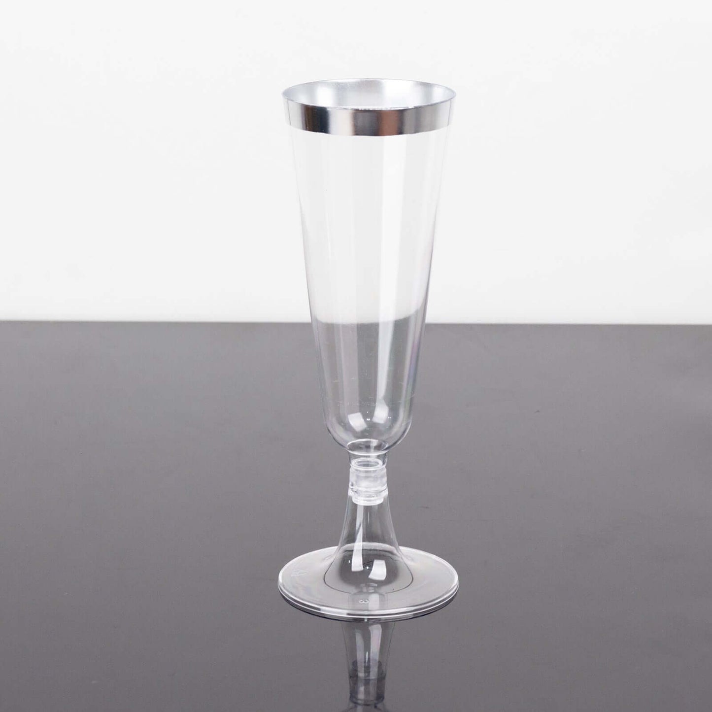 12-Pack Plastic Champagne Flutes Clear with Silver Rim - Stylish Disposable Cocktail Glasses for Parties 5oz 6"