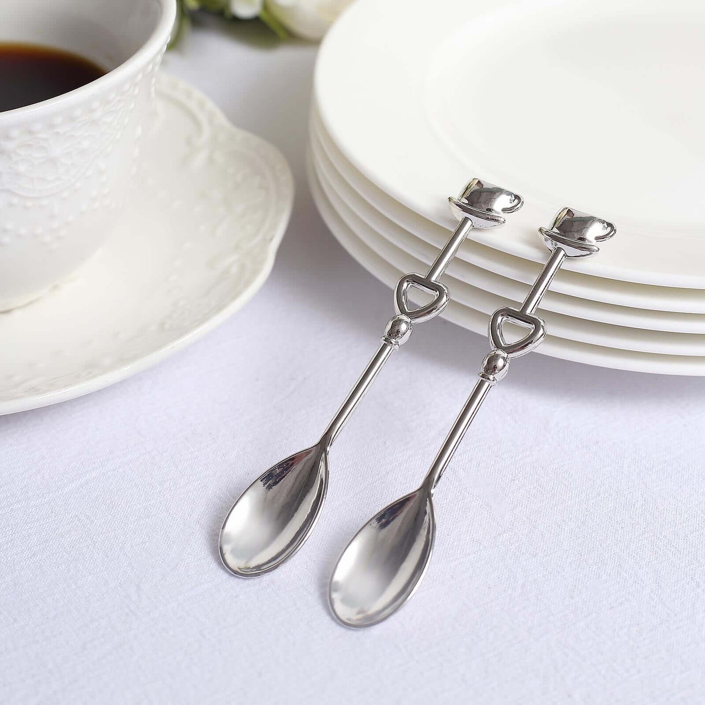 2 Pack 4" Silver Metal Couple Coffee Spoon Set Party Favors, Pre-Packed Wedding Souvenir Gift