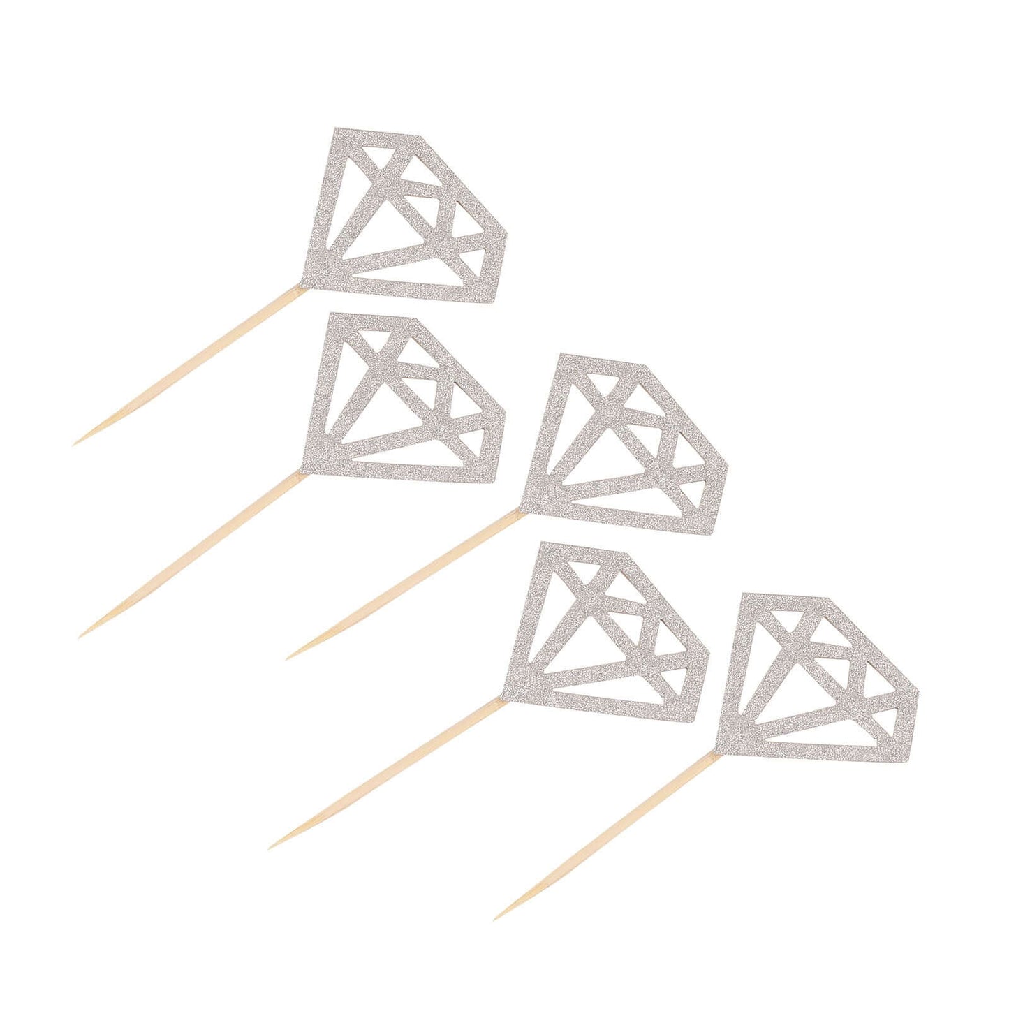 24-Pack Cupcake Toppers Diamond Ring Design Glitter Silver - Party Cake Picks Engagement Decoration Supplies