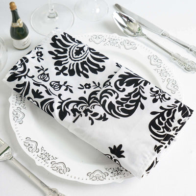 5 Pack Taffeta 20"x20" Napkins Black/White Damask Flocking Design - Decorative Dinner Napkins with a Luxurious Touch