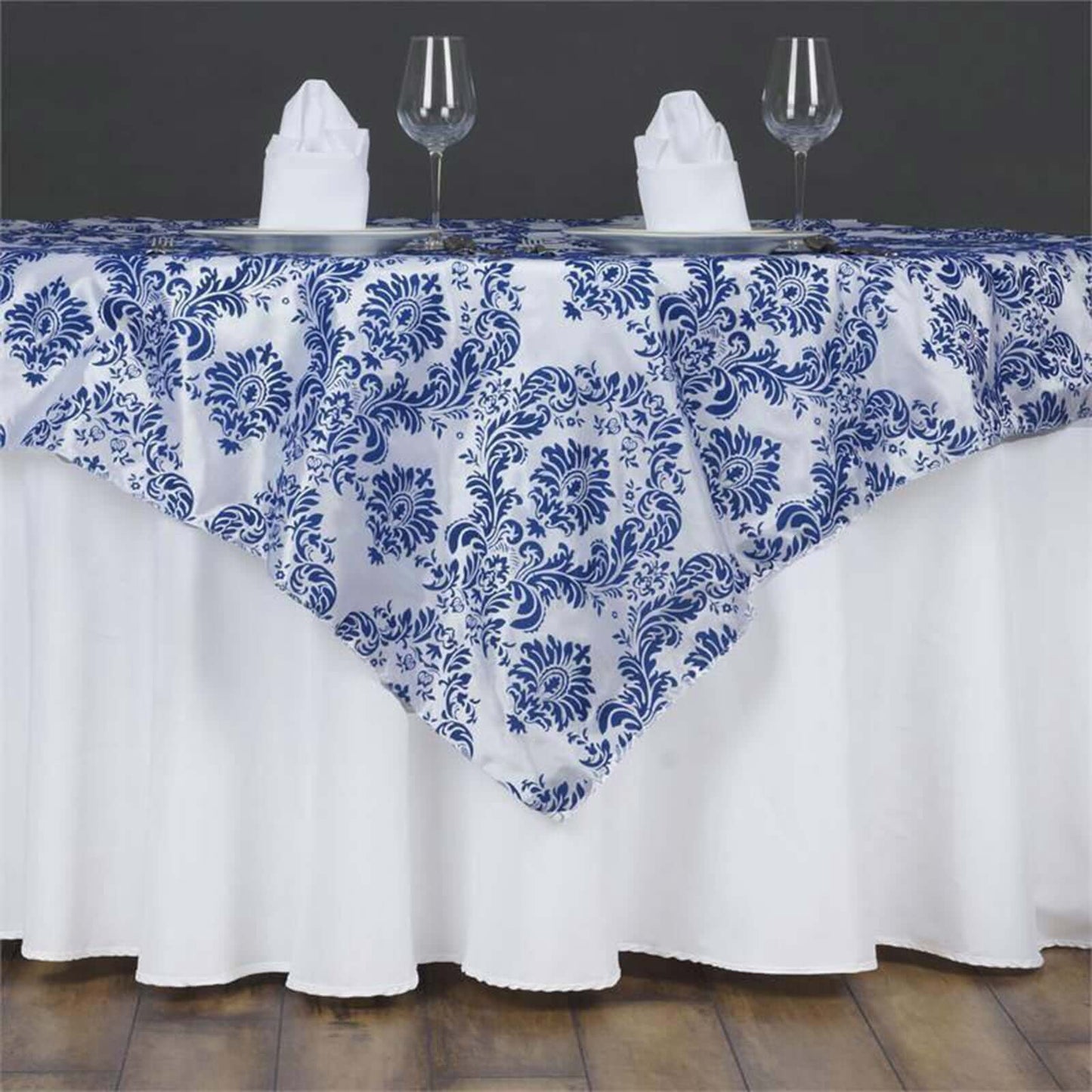 Flocking 60"x60" Table Overlay Square Tablecloth Royal Blue - Damask Table Cover