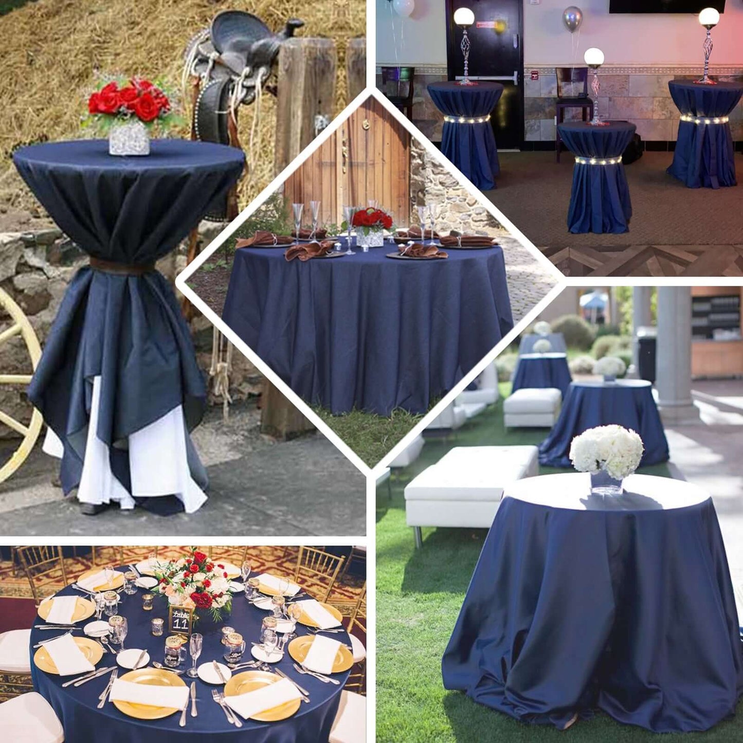 Polyester 120" Round Tablecloth Dark Denim Blue - Seamless Faux Denim Design for Stylish Gatherings