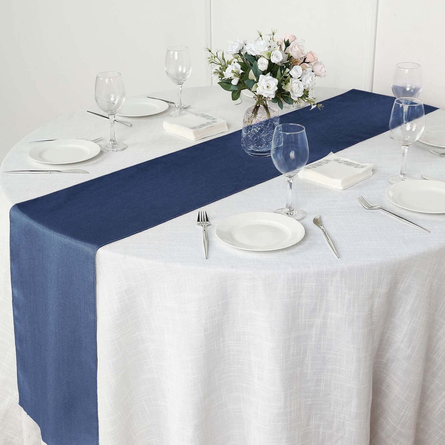 Polyester 14"x108" Table Runner Dark Denim Blue - Modern Faux Denim Dining Table Runner