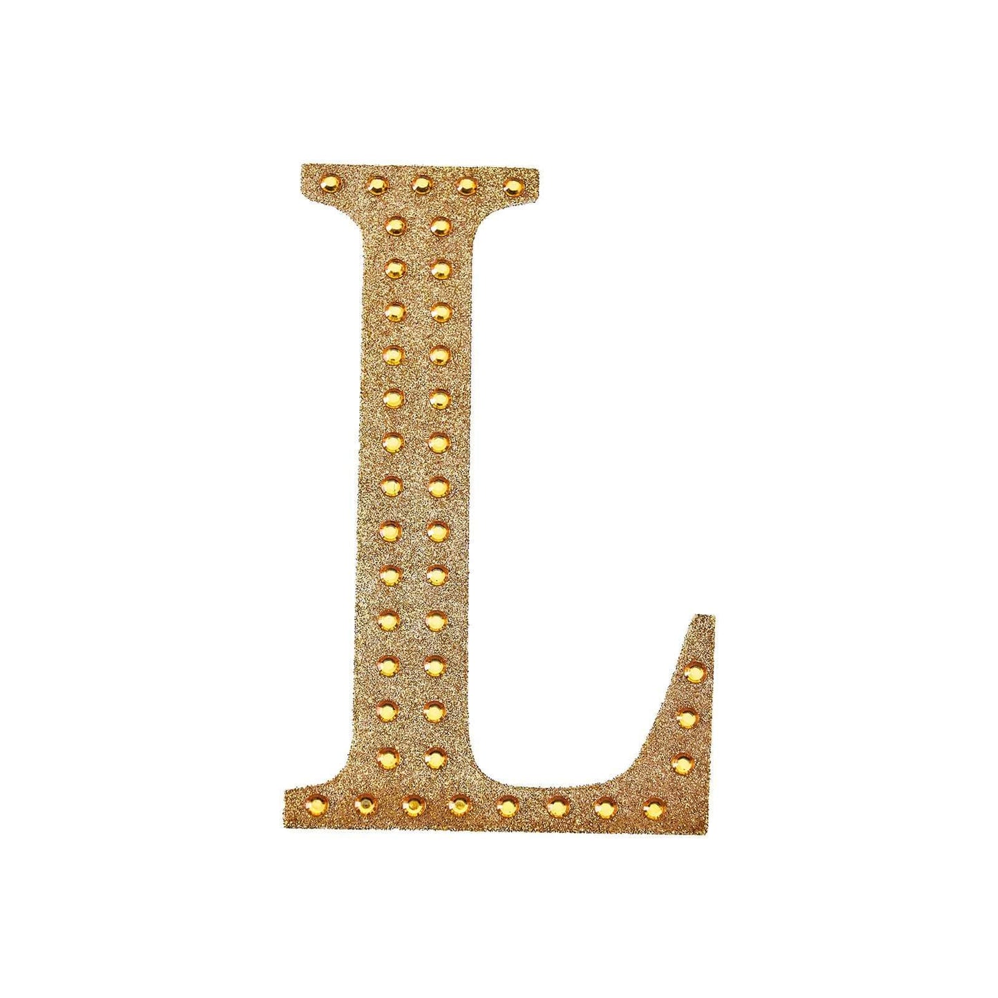 Decorative Rhinestone Alphabet "L" Letter Stickers, Glitter Adhesive Craft Letters Gold DIY Sparkle Embellishments 6"