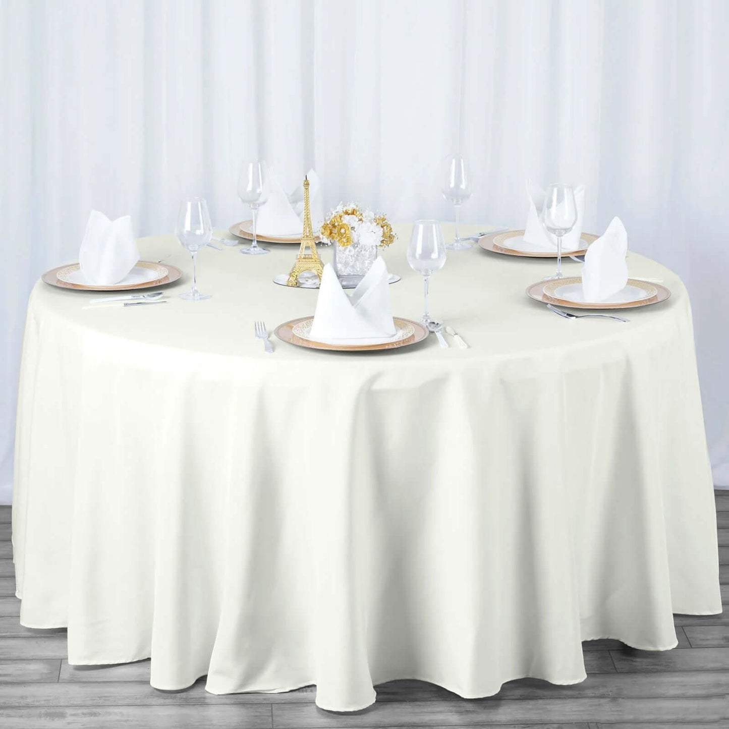 Premium Polyester 108" Round Tablecloth Ivory - Wrinkle-Resistant 220GSM Table Cover
