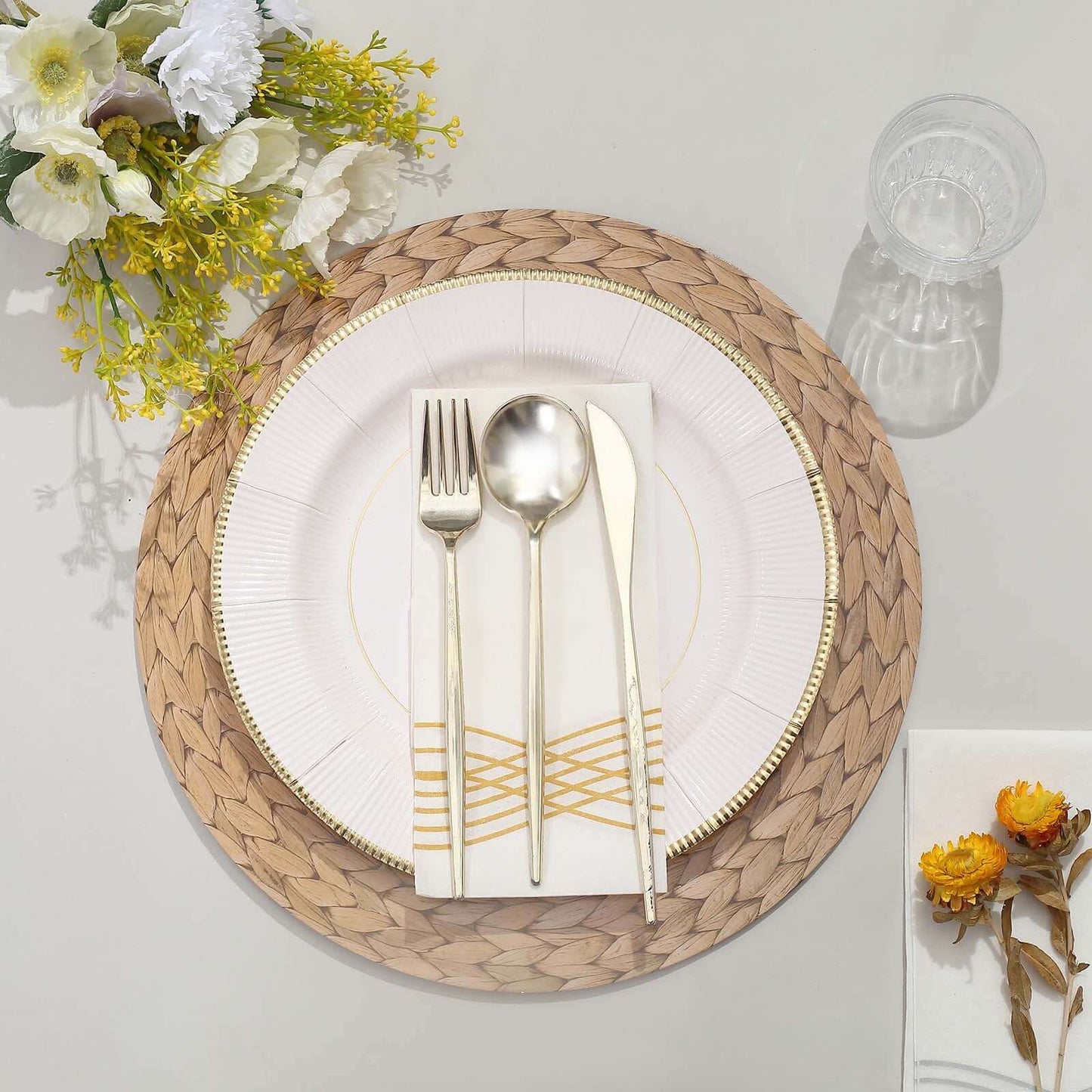 6-Pack Disposable Table Placemats in Natural with Woven Rattan Print - 700GSM Cardboard Placemats for Rustic Themes & Outdoor Events 13"