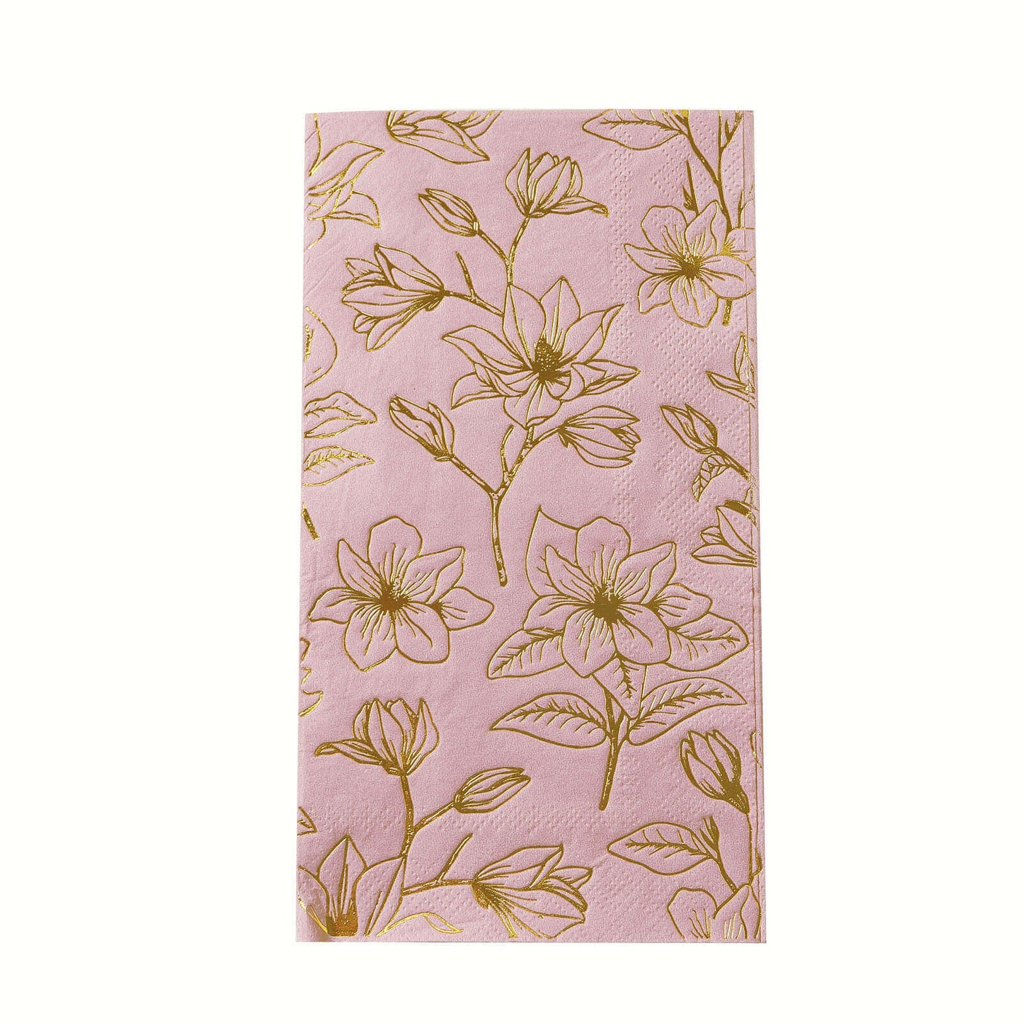 50-Pack Paper Dinner Napkins Dusty Rose with Gold Magnolia Flowers Print 2-Ply - Disposable Soft Napkins for Parties