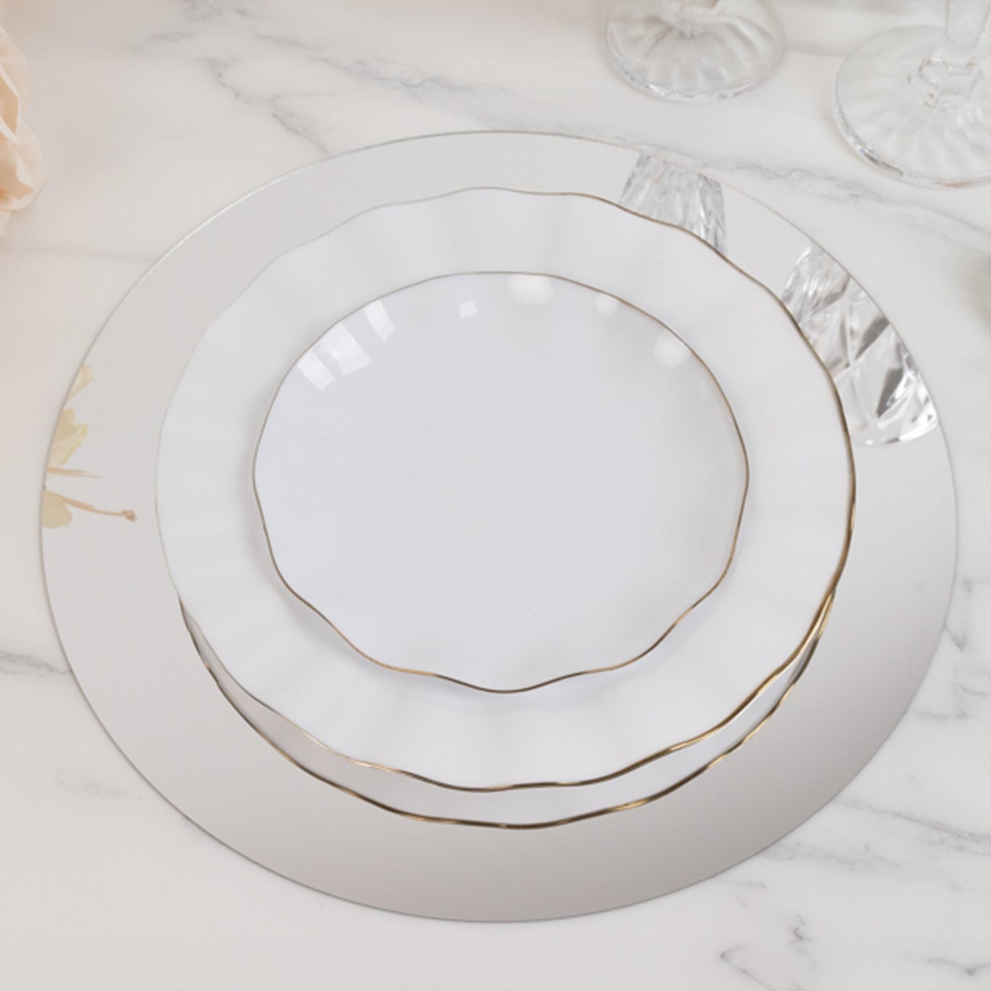 10-Pack Candle Plate Table Setting Circle Acrylic Mirror Tray Silver Round - Event Centerpiece Decor 12"