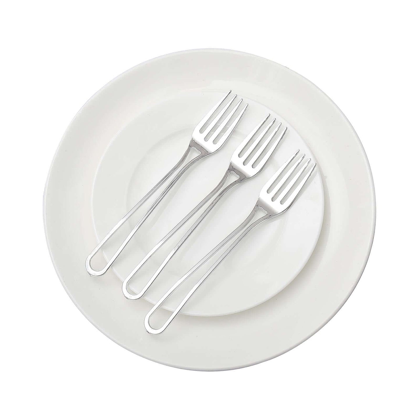 24-Pack Plastic Forks with Modern Hollow Handle Design Silver - Stylish Disposable Utensils 7"