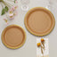25-Pack Kraft Paper 8" Round Dessert Plates in Natural Brown with Gold Lined Rim - Disposable Salad Appetizer Plates for Rustic & Vintage Inspired Events