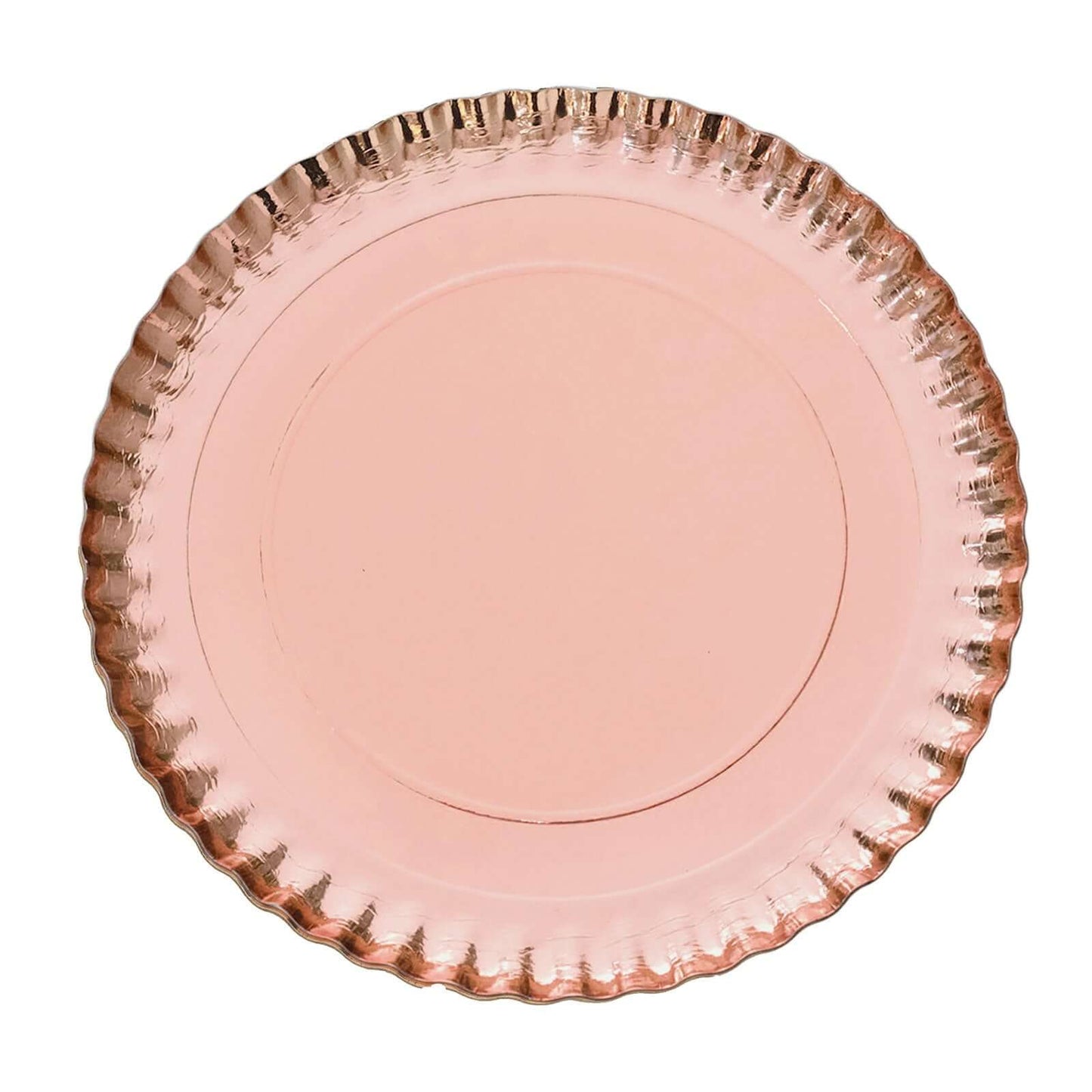 10-Pack Paper 13" Round Charger Plates in Rose Gold with Scalloped Rims - Heavy Duty Disposable 1100GSM Serving Trays