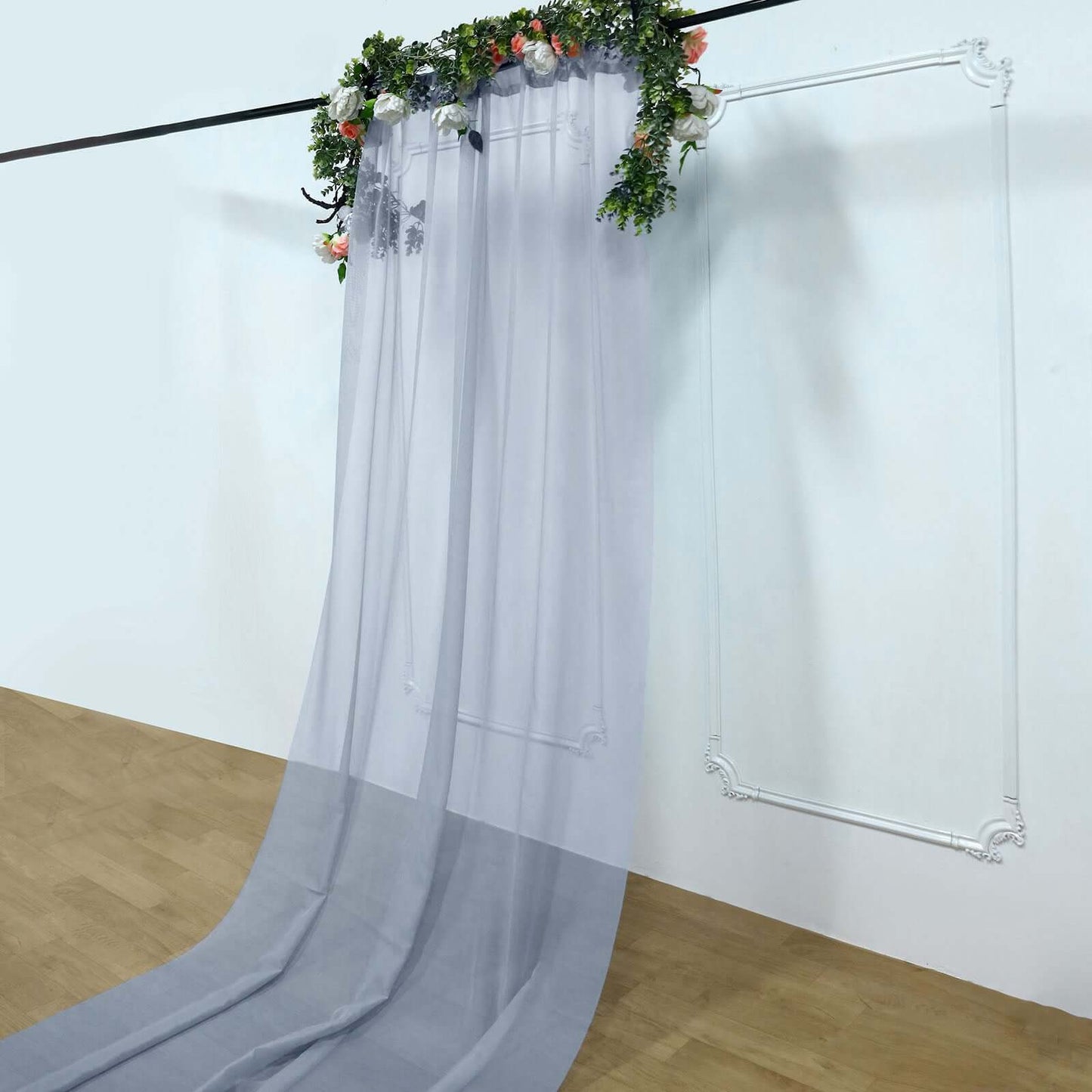 5ftx14ft Dusty Blue Chiffon Curtain Panel, Durable Flame Resistant Backdrop Ceiling Drapery With Rod Pocket