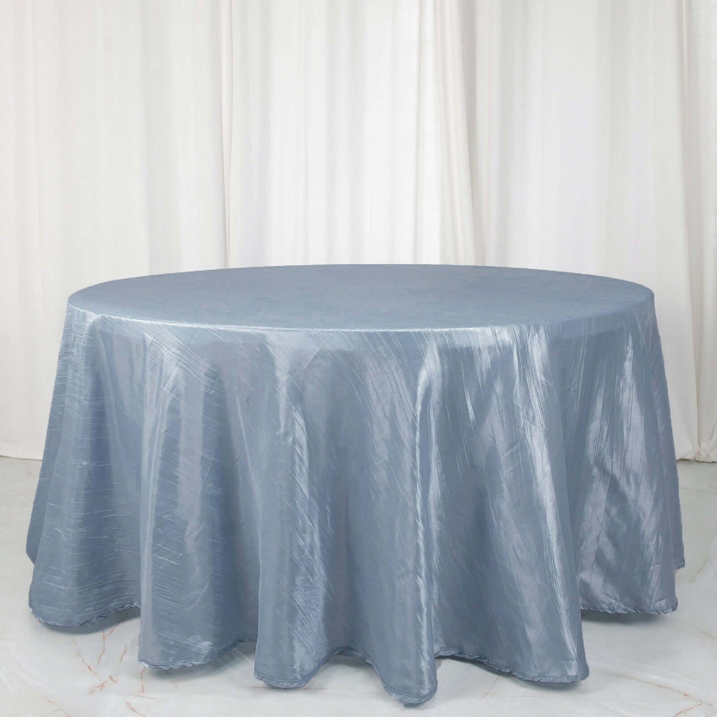 Taffeta 120" Round Tablecloth Dusty Blue - Seamless Accordion Crinkle Table Cover